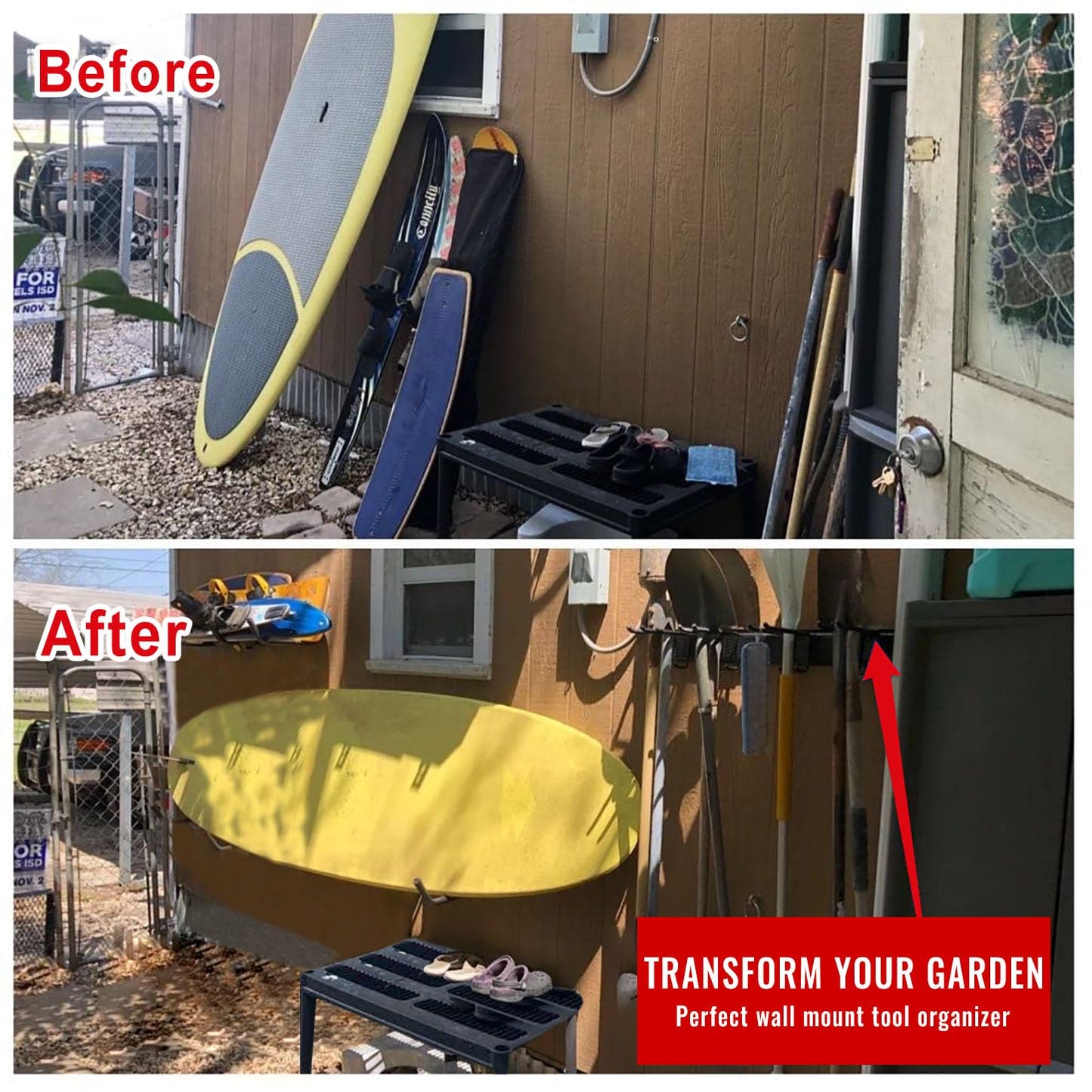 Aking Ace Garage Tool Organizer Wall Mount - Garden Tool Organizer Heavy Duty 48" Storage Rack with 6 Adjustable Hooks, Holds 350lbs, Yard Tool Hanger for Shed Organization
