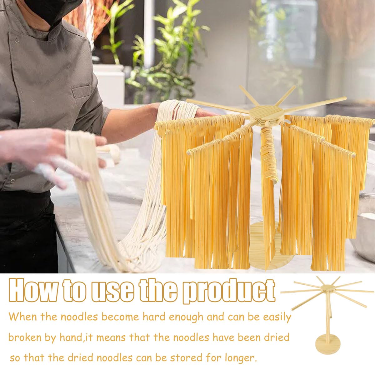Large Pasta Drying Rack, Detachable Collapsible Wooden Noodle Drying Rack for Pasta Noodle and Cooking Spaghetti Rack Space-Saving Noodles Organizer and Easy Storage