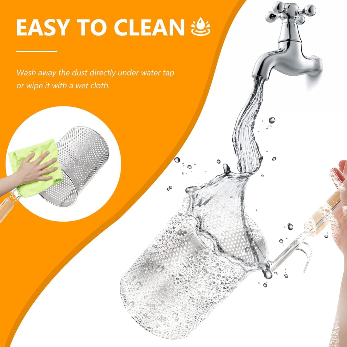 2 Pieces Pasta Strainer, Stainless Steel Mesh Spider Strainer, Basket Fine Mesh Spider Basket with Wooden Handle Good For Boiling Food Spaghetti Dumpling