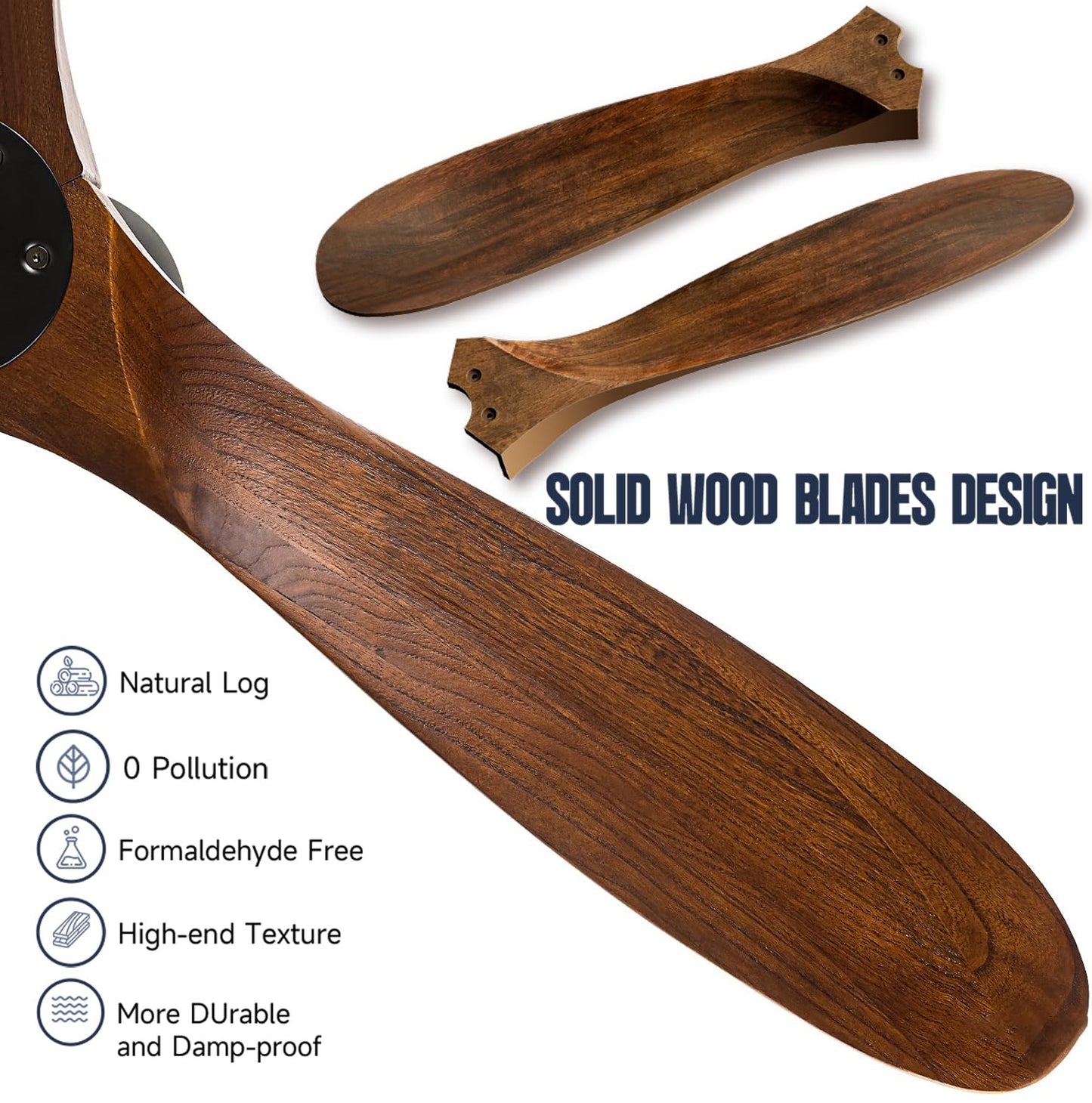60 Inch Ceiling Fans with Lights, Outdoor Ceiling Fans for Patios with Light Damp Rated, 3 Blades Wood DC Ceiling Fan Modern Large Airflow Commercial Ceiling Fan with Remote & APP for Exterior Indoor