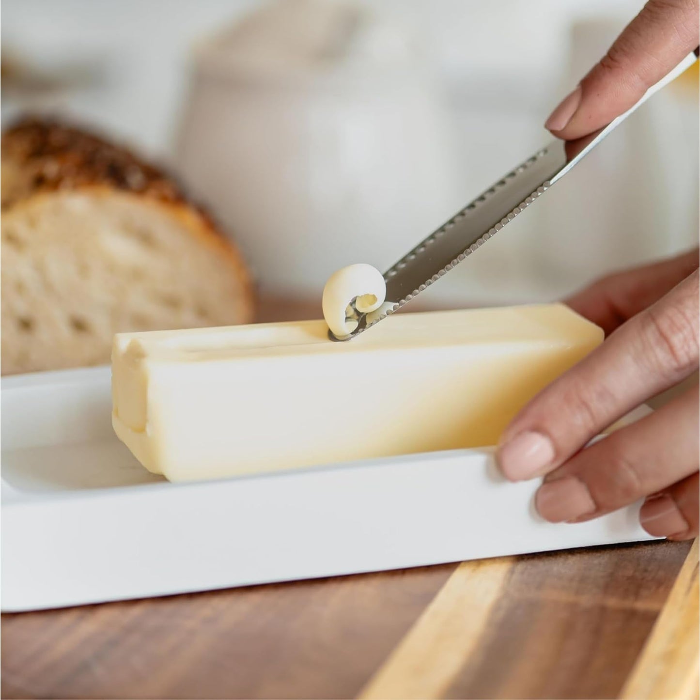 Houseify Ready Butter 3-in-1 Knife, Stainless Steel Serrated with Holes in Blade - Cold Butter Spreader, Curler & Micro Grater, Dishwasher Safe