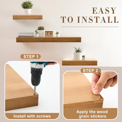 Chunful 6 Sets Wire Shelf Covers for Closet & Pantry Solid Wood Shelf Covers 16" D X12 W Shelving Removable Closet with 54 Wood Grain Stickers Rustic Design for Kitchen & Home