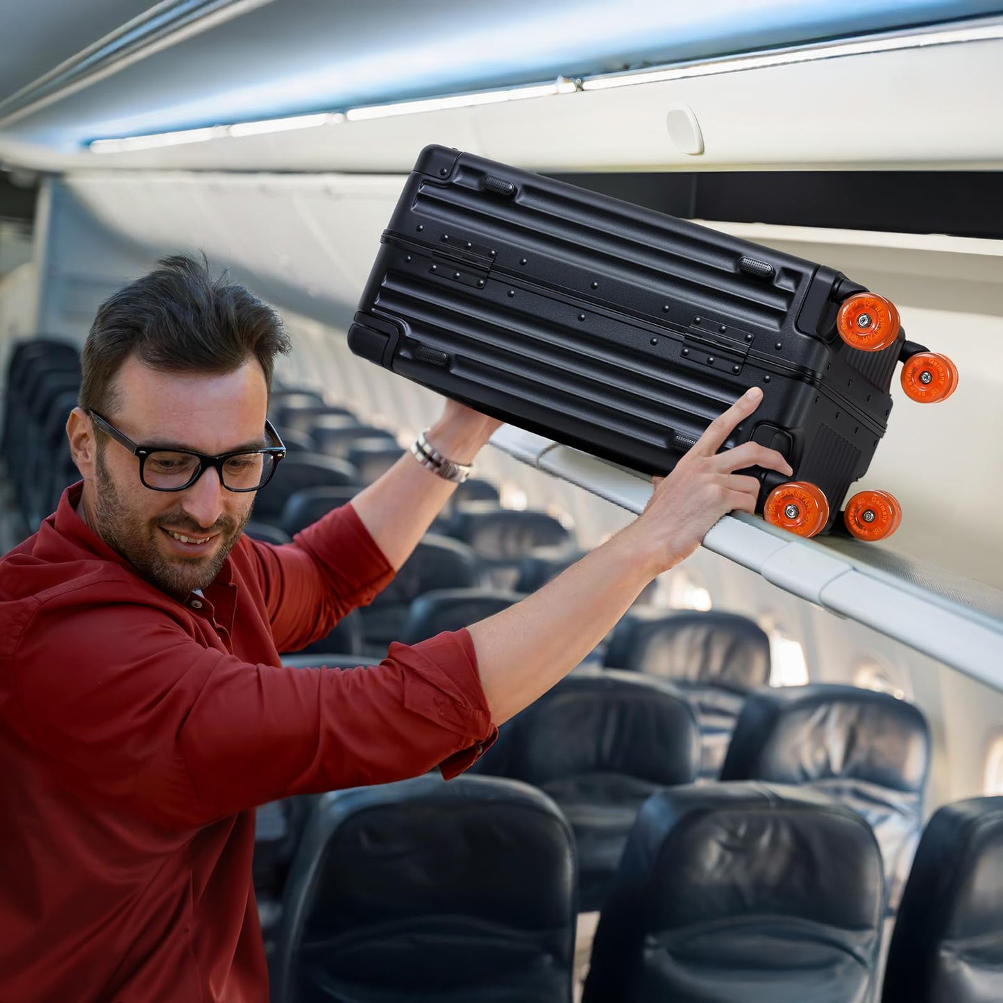 ROPLUS Aluminium Frame Checked- In Luggage with Smooth Jelly Wheels, Hardside Zipperless Rolling Suitcase with TSA Lock (BlackOrange, 28-Inch)