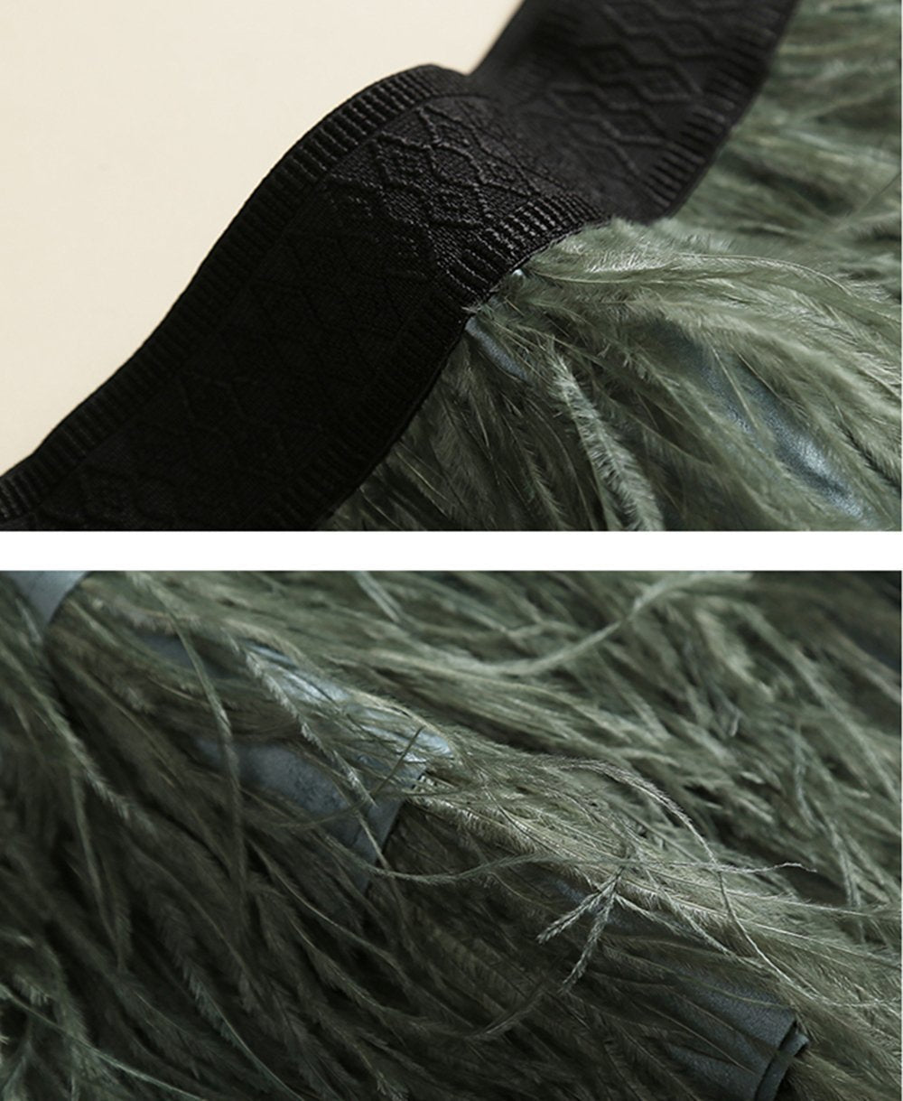 FQTANJU 2 Yards Soft & Natural Ostrich Feathers Fringe Trims Ribbon Used for Dress, Sewing, Craft Clothing, Lighting Decoration, Clothing DIY, etc. (Dark Green)