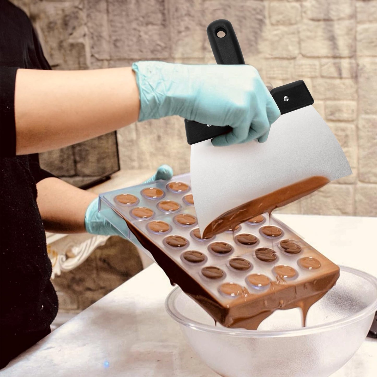 Peohud 2 Pack Coating Spatula for Chocolate, Stainless Steel Chocolate Scraper, Chocolates Thermostat Spatula for Smoothing Dough, Cake
