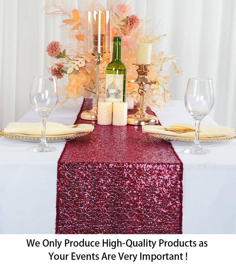 ShinyBeauty Sequin Table Runner Burgundy 12x108-Inch Wedding Table Runners Pack of 15 Wine Table Covers for Party Bridal Shower Decorations Glitter Table Runner for Baby Shower Birthday Party Table