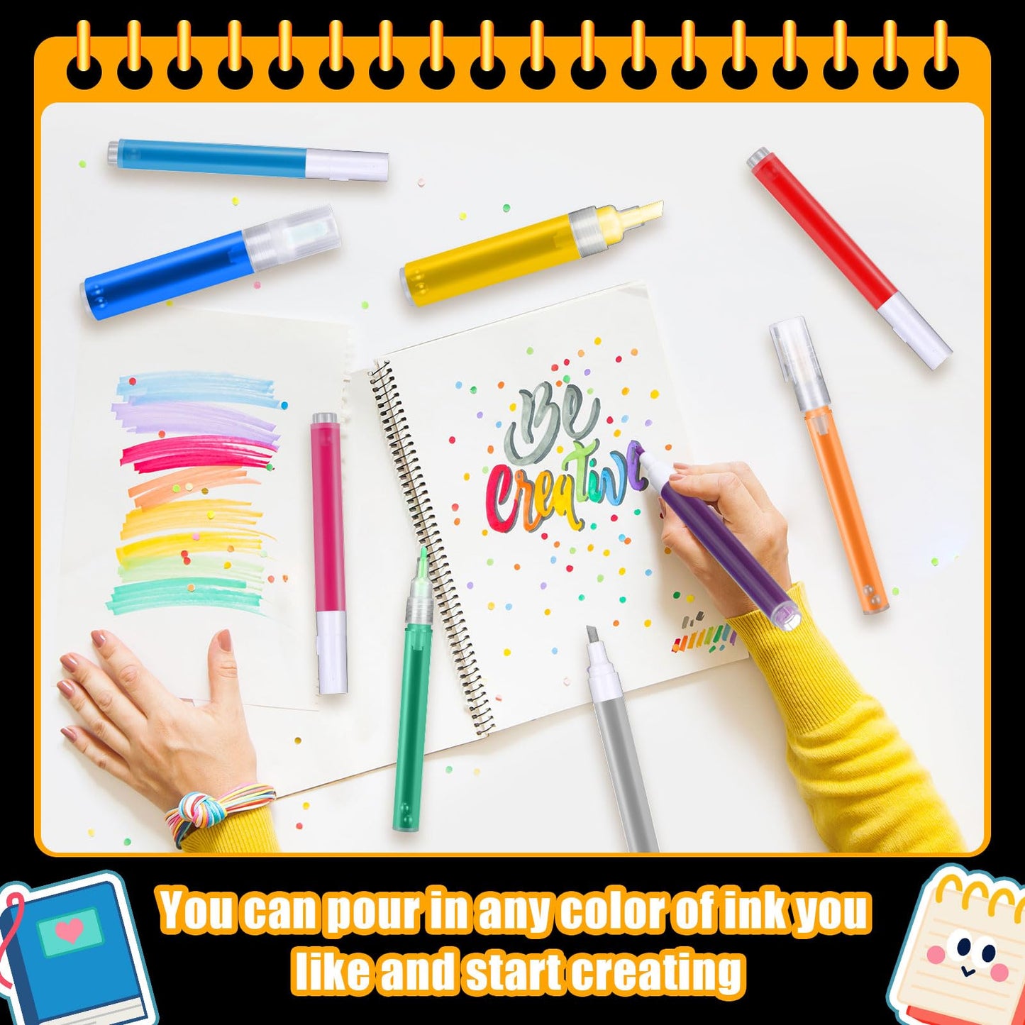 Sherr 16 Pcs Refillable Acrylic Paint Markers Empty Acrylic Markers White Refillable Paint Pen Round Tilted Flat Head Fillable Pen with 3 ml Dropper for Oil Water Ink Art Kit(3,6,8.5 mm)