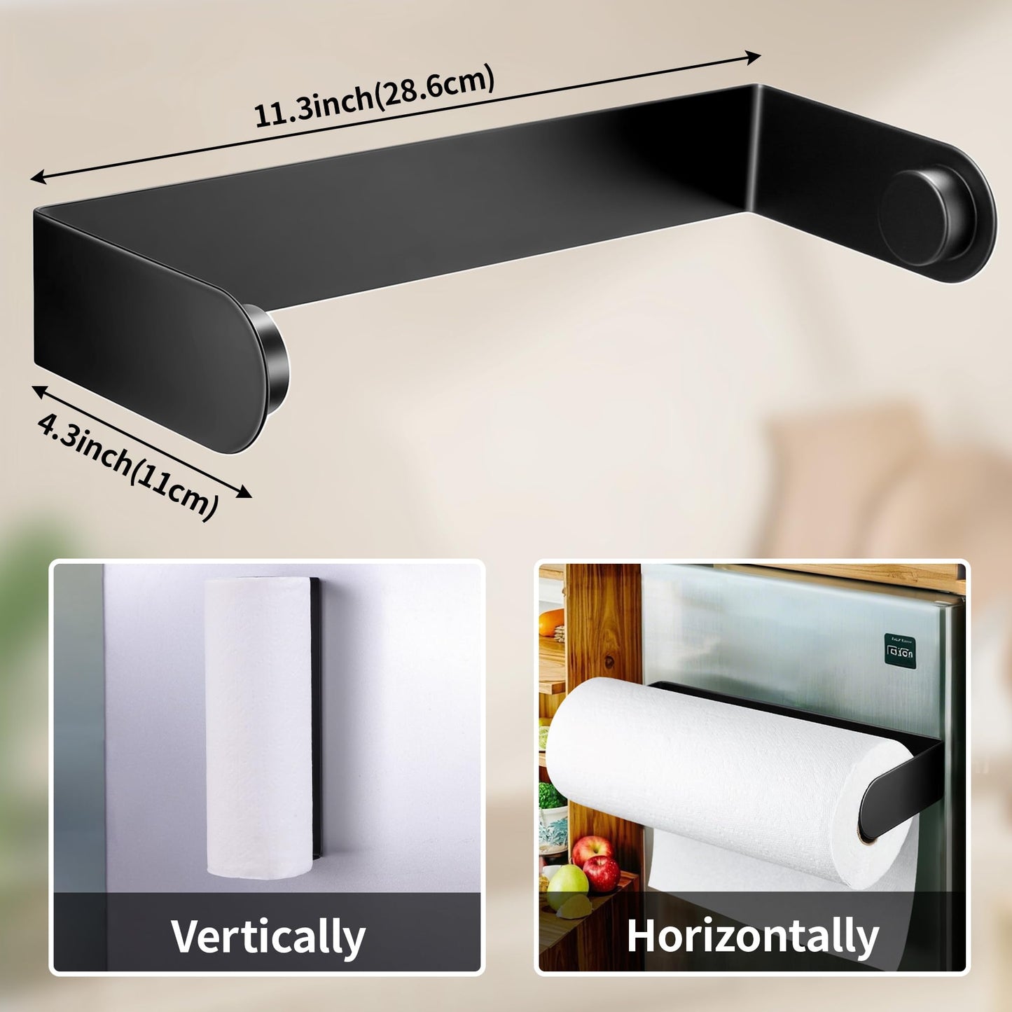 DELITON Magnetic Paper Towel Holder for Fridge - Black Paper Towel Roll Holder Under Cabinet Paper Towel Rack with Strong Magnet, Kitchen, Rv, Grill, Camping