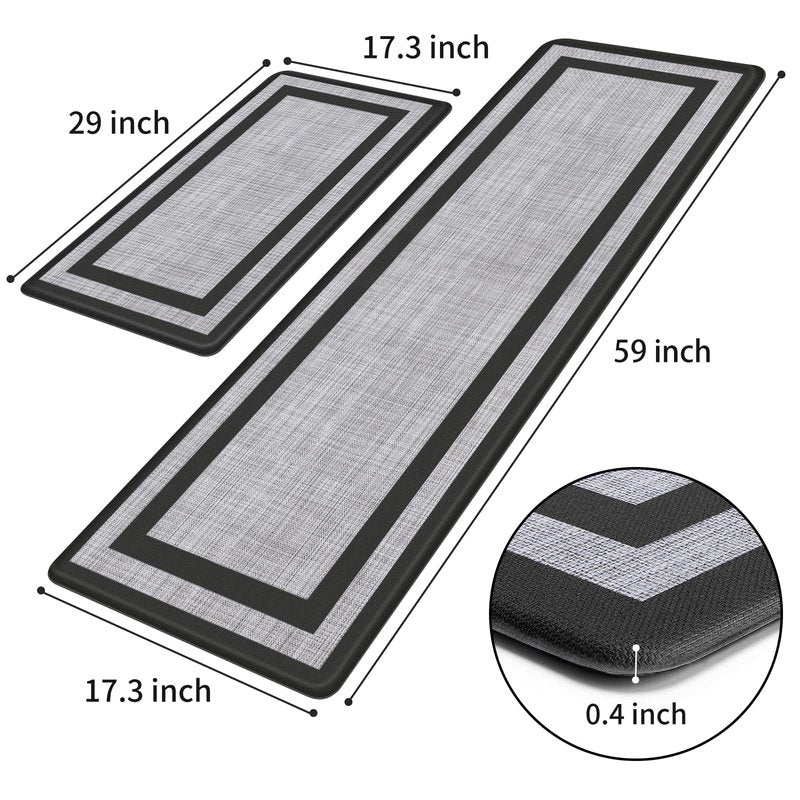 Mattitude Kitchen Mats Set of 2 Cushioned Rugs Anti-Fatigue Mats for Kitchen Floor,Waterproof Non-Slip Mats and Rugs Set for Office,Floor,Laundry 17.3"×29"+17.3"×59",Black