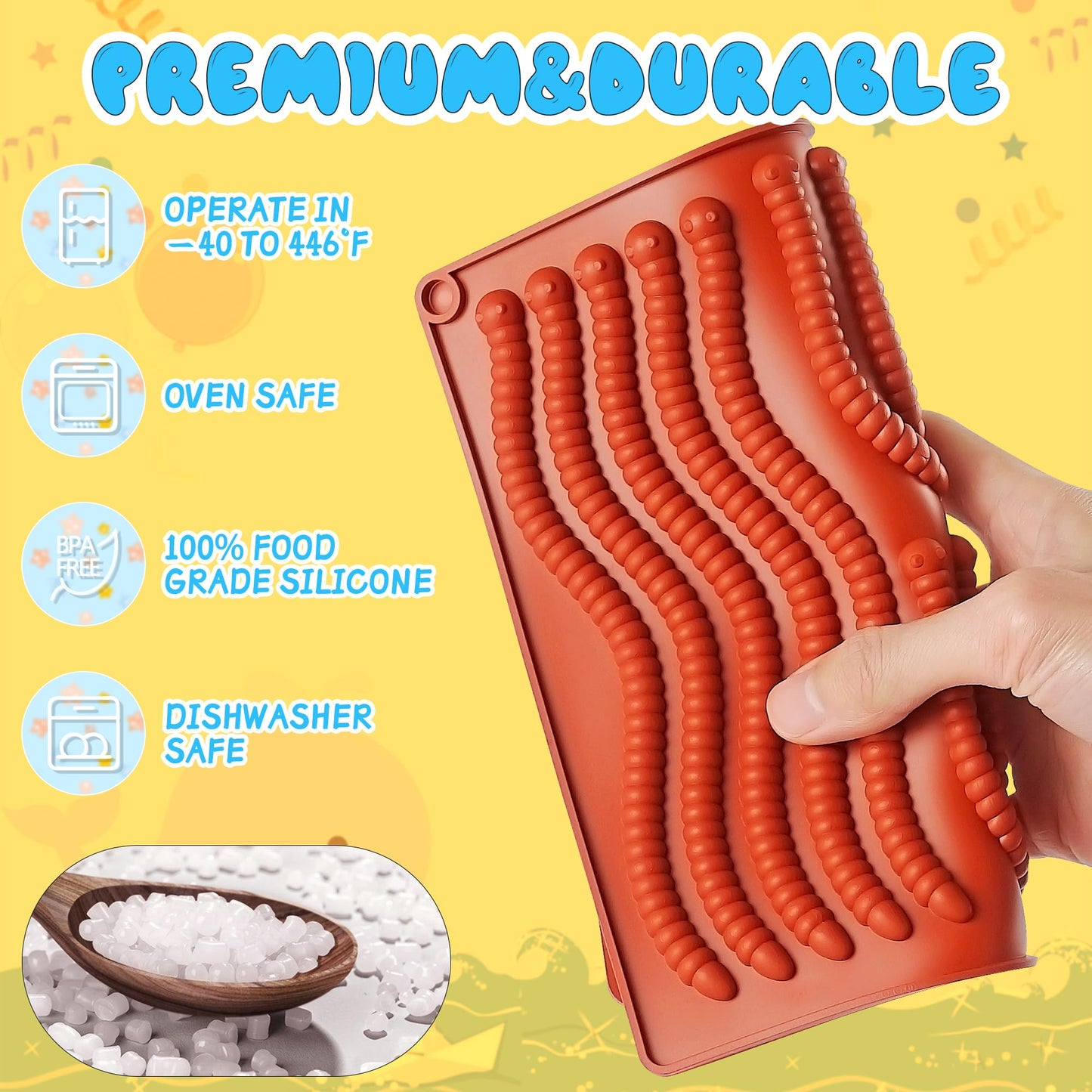 Wilewir 7Pcs Gummy Worm Molds Silicone for Gummies Candy, Worm Gummy Candy Chocolate Molds Silicone for Candy