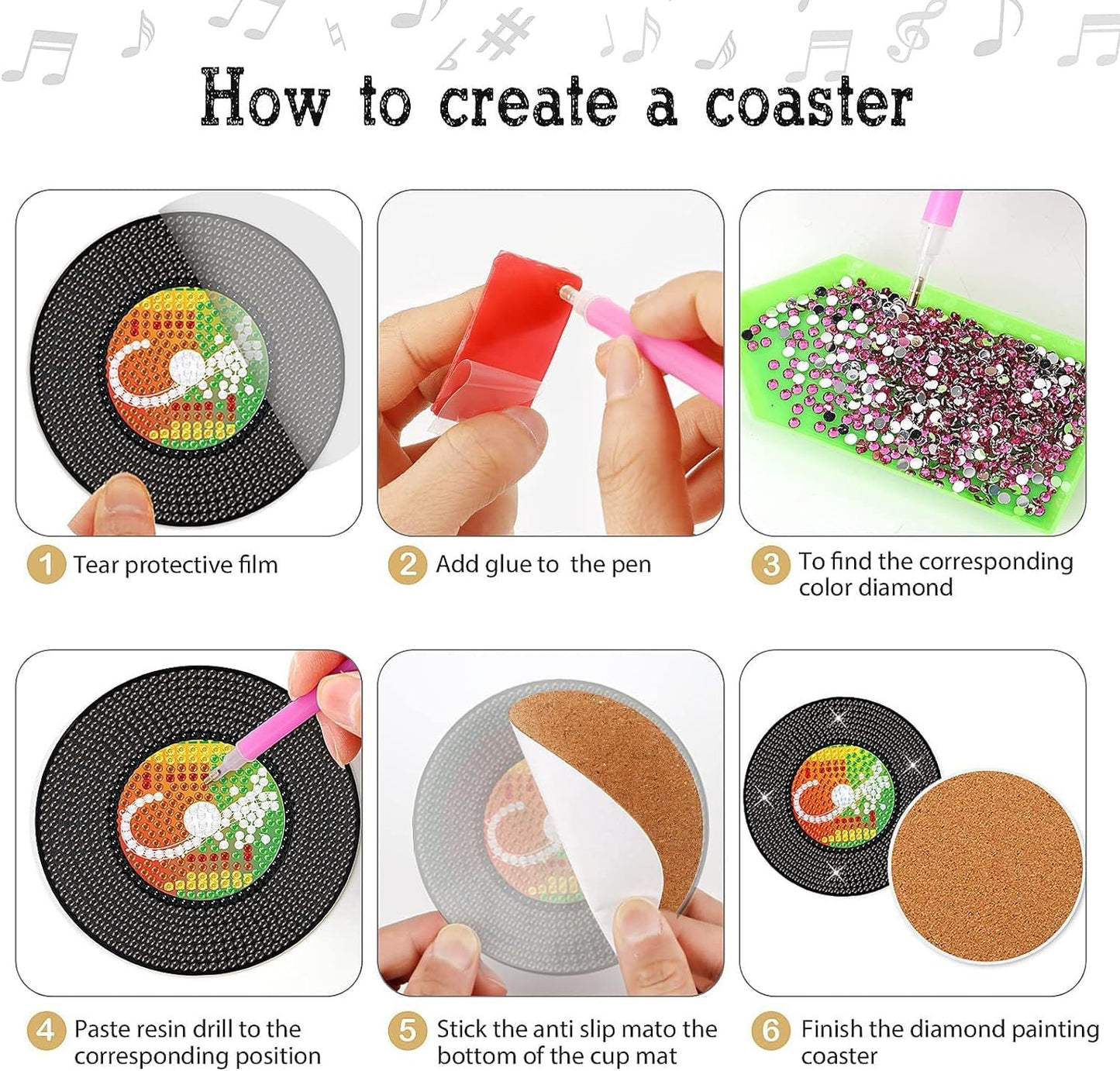 Eimilaly 8 Pcs Retro Pin-up Girl Diamond Painting Coasters with Holder for 70s 80s 90s Disco Party Decor, Suit for Beginners Kids Adults