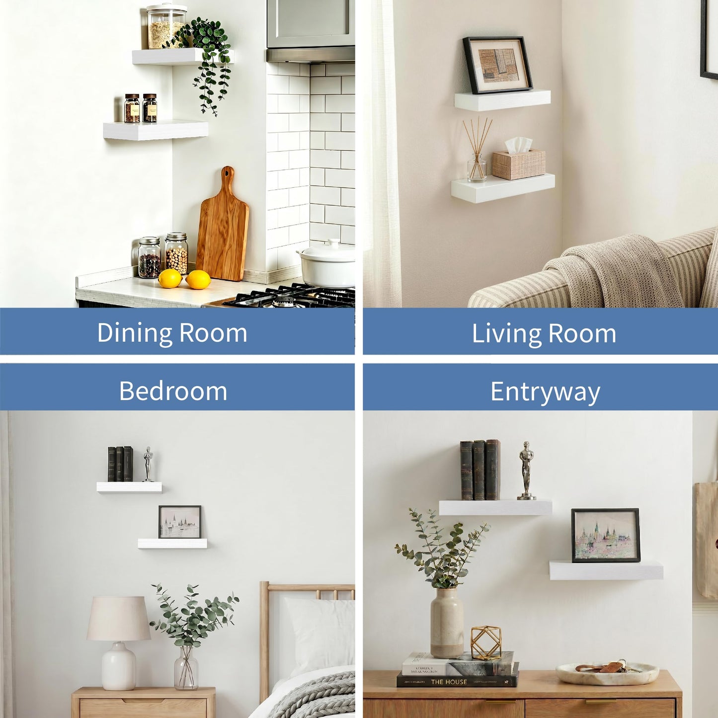 Mifurn Floating Shelves for Wall 12 inch White Shelves Bathroom, Bedroom and Living Room, Wall Shelves & Book Shelf, Hanging Shelf, Modern Wooden Wall-Mounted Floating Shelf, Set of 2