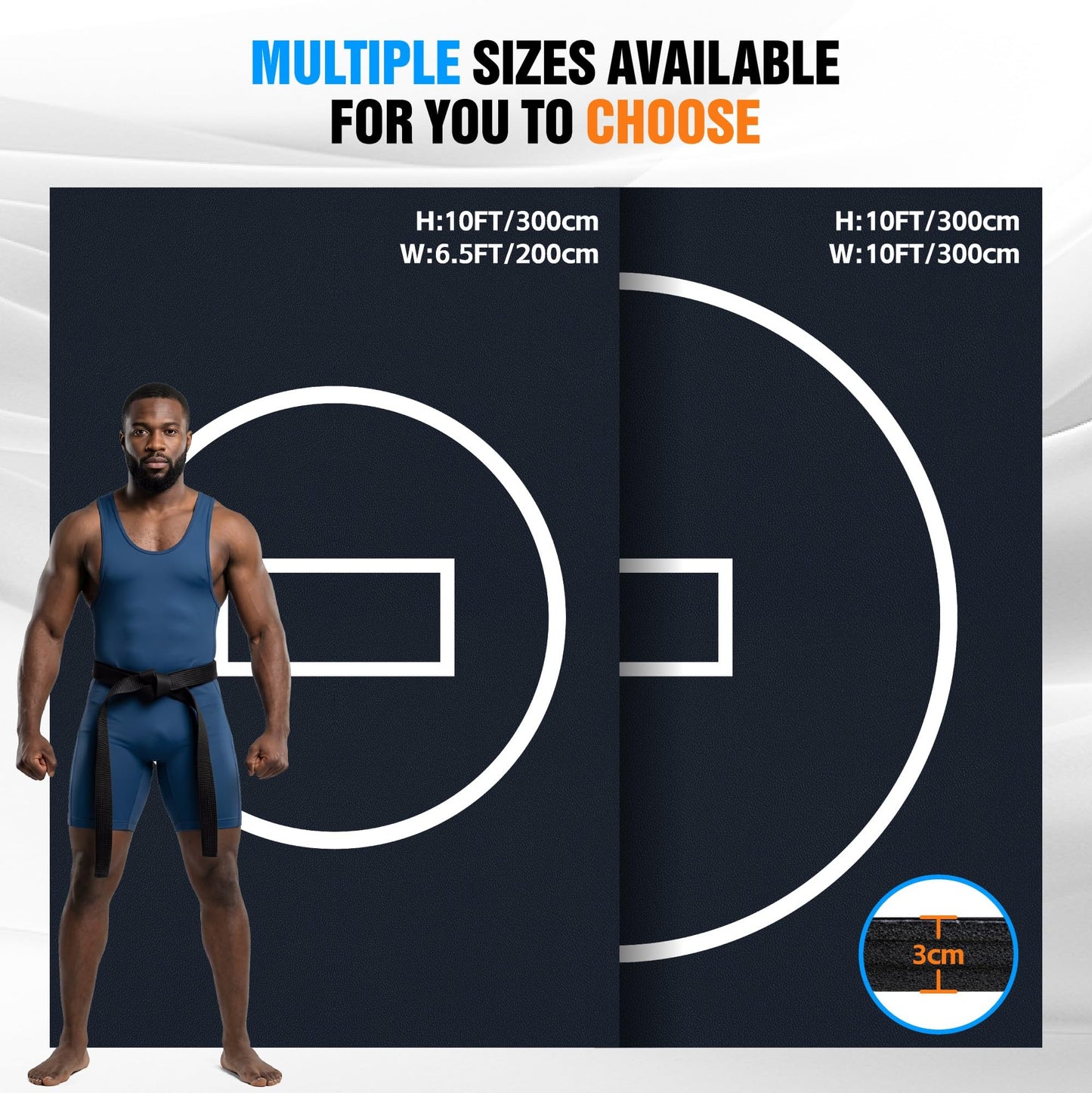 HESMAX 10' x 10' / 10' x 6.5' Wrestling Mat for Home, Foldable BJJ Jiu Jitsu Mat with 3cm Foam, Antislip Waterproof Training Mat for MMA, Grappling, Judo, Boxing, Martial Arts 1p7