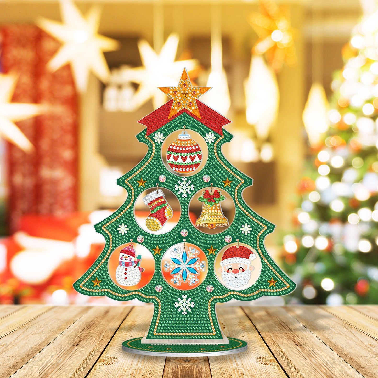 AiYuanzsh Christmas Tree Diamond Art Tabletop Ornament with Christmas Hanging Charms, Acrylic Double-Sided Special Shape Diamond Painting Desktop Decoration Kit, DIY Large Festive Crafts
