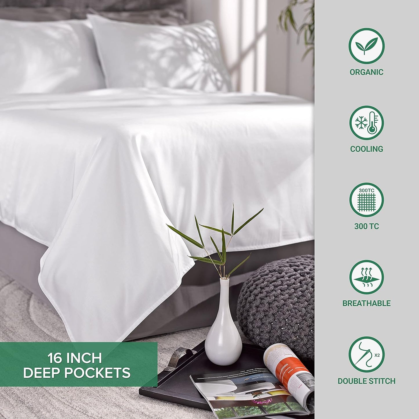 Pure Bamboo King Sheets - Luxuriously Soft & Cooling 100% Organic Viscose Bed Sheet Set | King Size, Pesto Color
