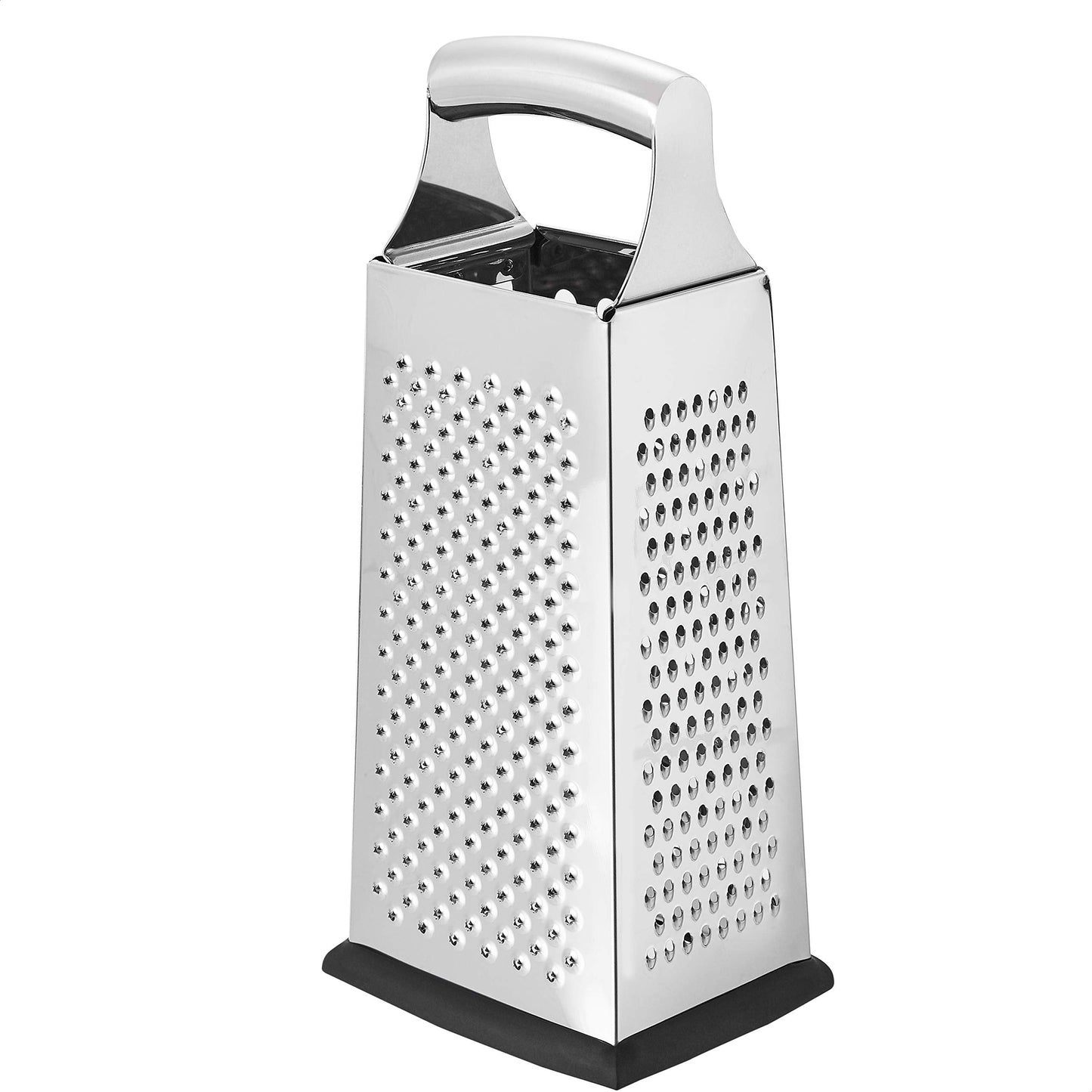 Amazon Basics Rectangular 4-Sided Box Cheese Grater and Shredder, Stainless Steel, Handheld, for Vegetables, Zester, Non-Slip Base, Dishwasher-Safe, 9 inch, Black