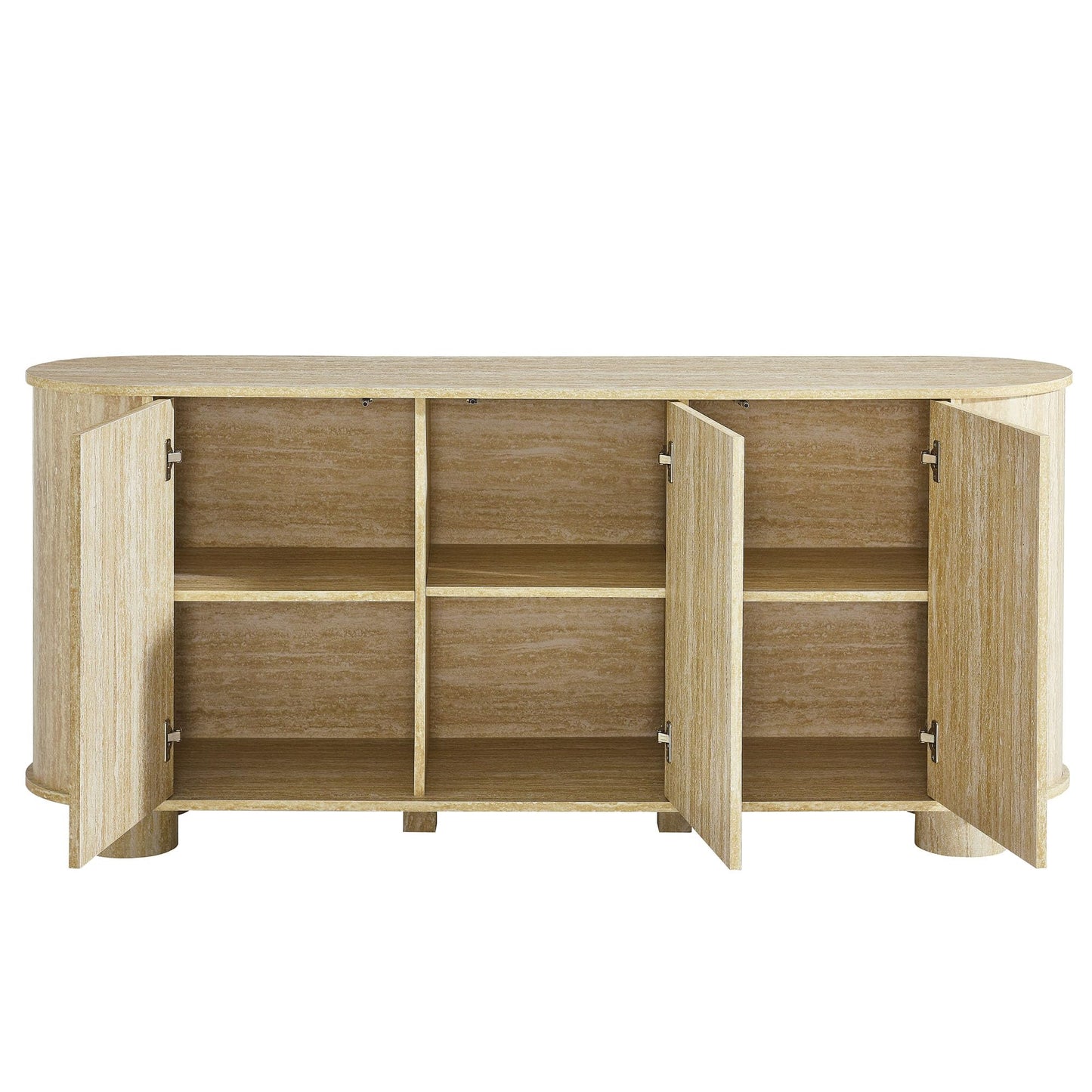 Modway Overture 63 Inch Oval Sideboard in Travertine - Buffet Cabinet with 3 Doors - Media Stand for Wall-Mounted TVs - Rounded Side Cabinet Console for Dining Room, Living Room, Hallway