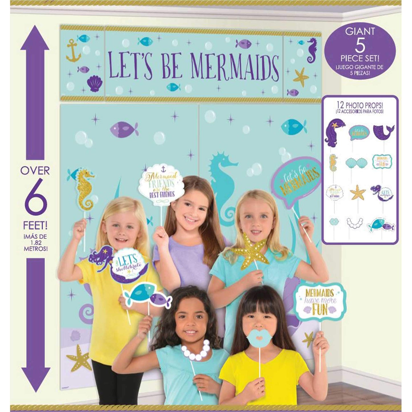 amscan Mermaid Wishes Birthday Scene Setter with Photo Props Kit- 17 pcs., One Size