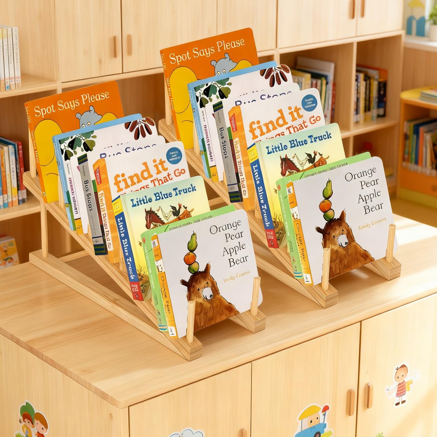 3 Pcs Bookshelf Holder, Wood Book Stand for Display 5-Tier Tabletop Small Kids Bookshelf Portable Book Rack Organizer Plate Holder for Vendor Events Art Platter Craft Show Retail Magazine Record