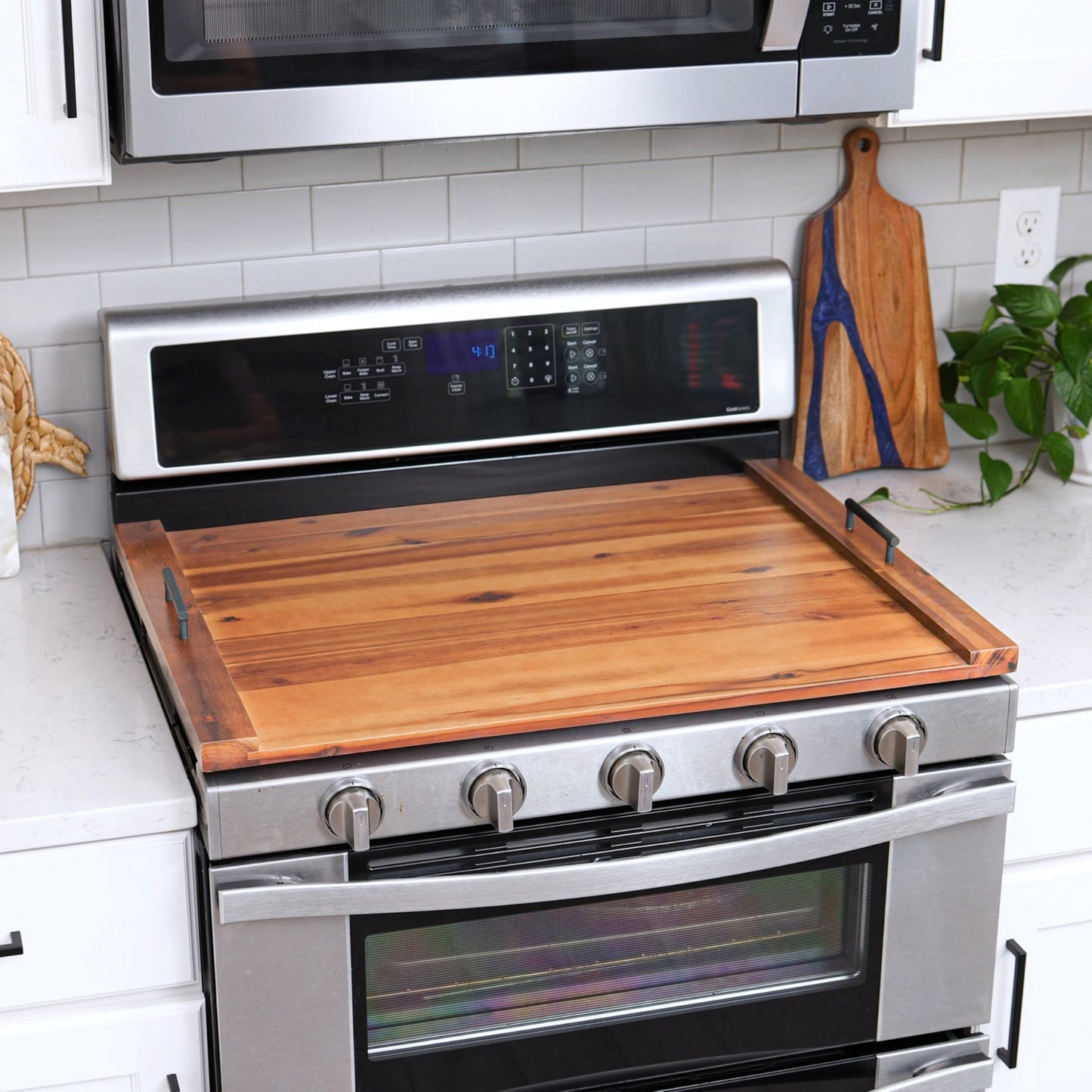 TIDITA Acacia Wood Stove Top Covers for Electric Stove - Wooden Noodle Board for Gas Stovetop - Stove Top Covers for Gas Burners - Wooden Kitchen Sink Cover for Counter Space & Decorative Tray