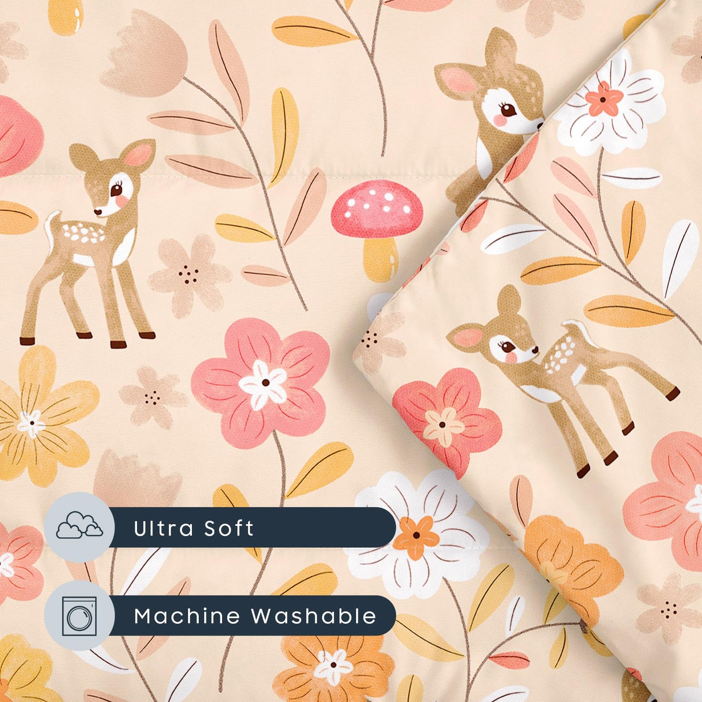 Wake In Cloud - Cot Nap Mat with Pillow and Blanket, for Toddler Kids Girls Ages 3 Plus in Daycare Kindergarten Preschool with Elastic Corner Straps, Floral Botanical Flowers, Peach Beige