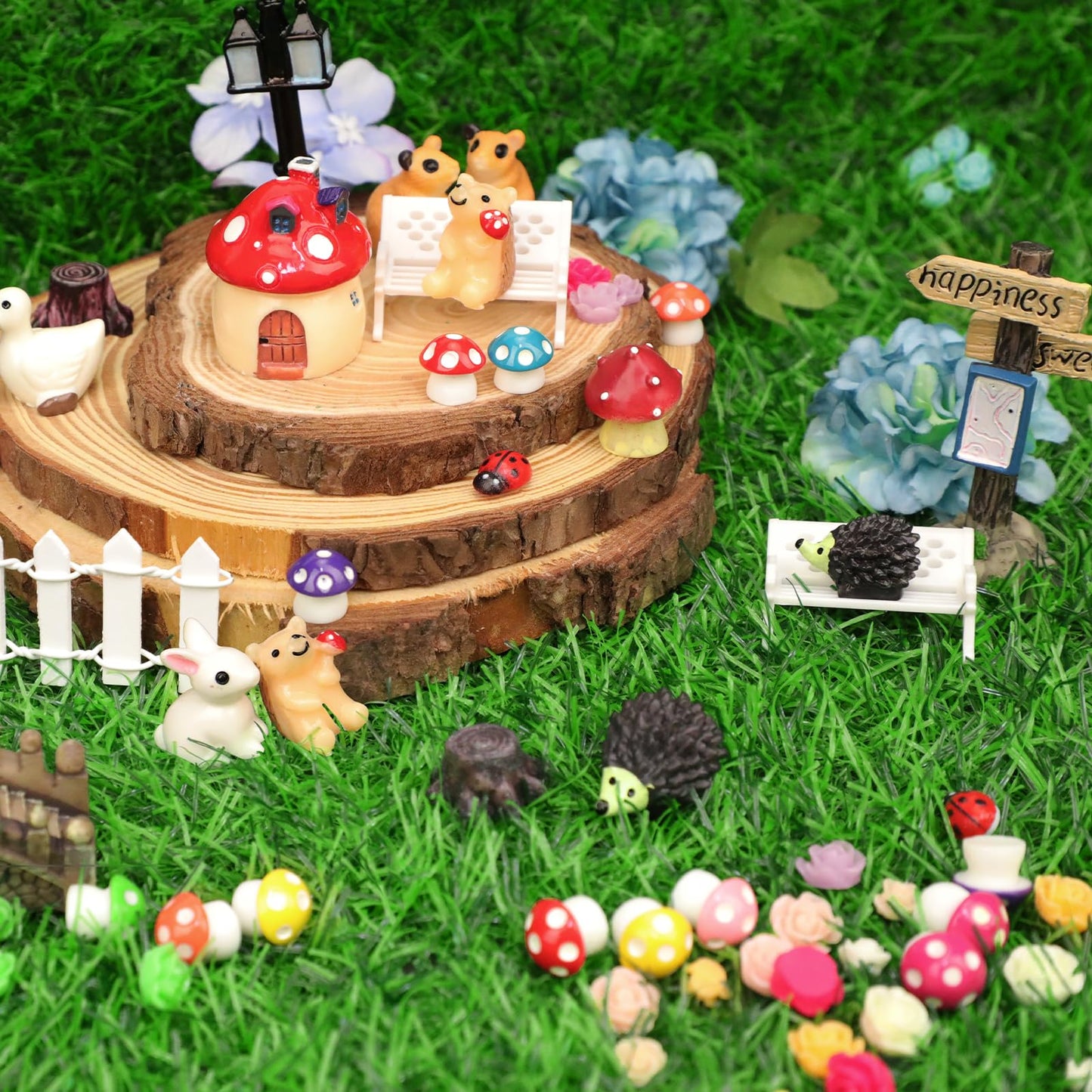Zealor 100 PCS Mini Fairy Garden Accessories Kit Outdoor Mushroom Tiny Animal Miniatures Garden Figurines Landscape Ornaments for Bonsai Terrarium House Plant Party Decoration Supplies