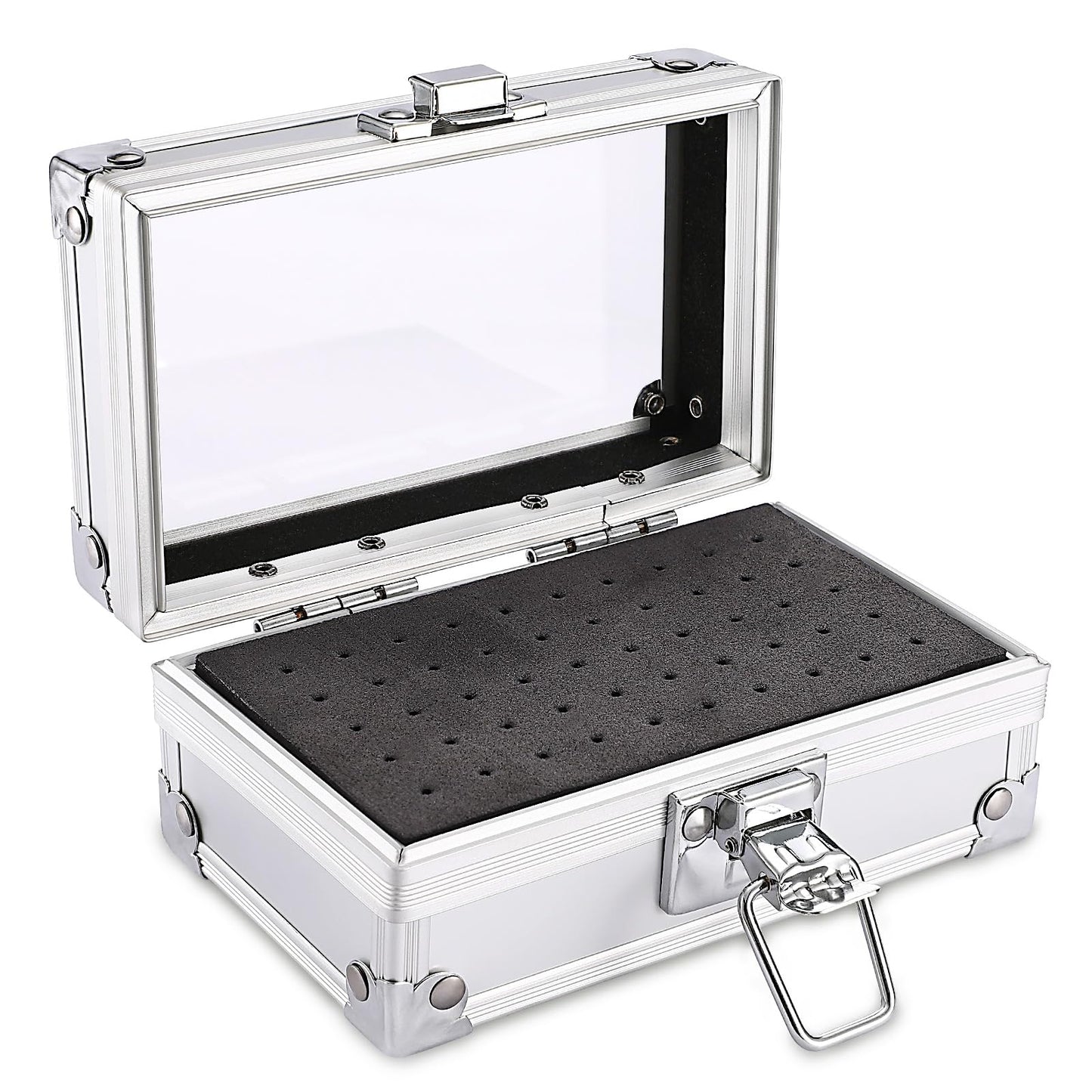Noverlife 50 Holes Nail Drill Bit Holder Case, Professional Polishing Heads Holder Organizer, Silver Bit Storage Box, Large Display Container for Salon Grinding Head