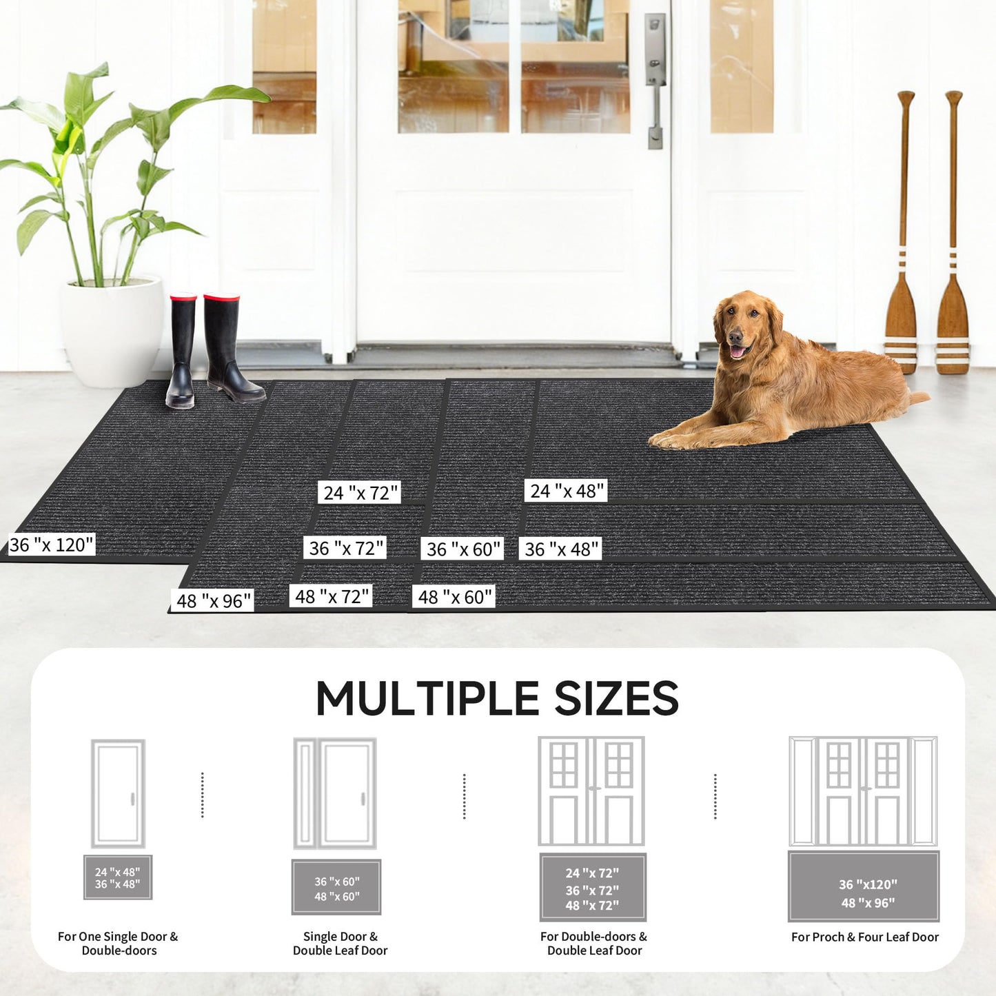 100pointONE Front Door Mat, Heavy Duty Indoor Outdoor Doormat for Entryway, 48" x 36" Low Profile Outdoor Mats for Home Entrance, Stain and Fade Resistant Welcome Mat for High Traffic Area, Black