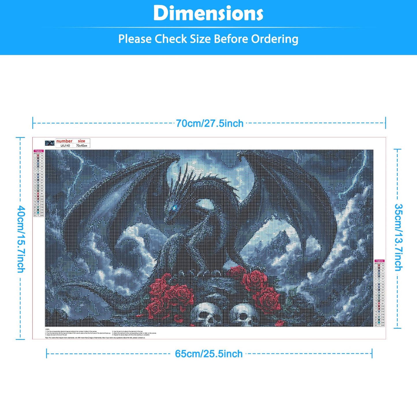 KEYIFA Diamond Art Kits for Adults, 28x16 Inch Large Dragon Diamond Painting 5D Diamond Art for Beginners Skull DIY Full Drill Paint by Diamonds Dots Gem Art for Home Wall Decor