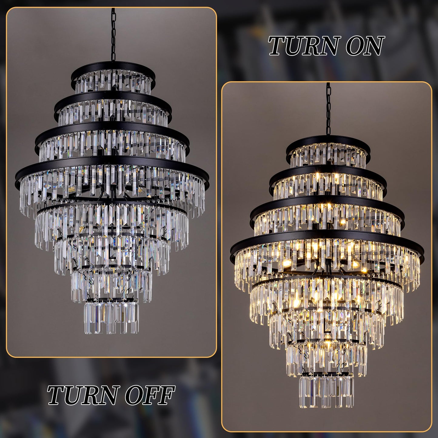 Wellmet Luxury 8-Tier Crystal Chandelier, Black Large Crystal Chandelier, for Living Room, Dining Room, Porch, Entryway, Hallway, Restaurant, 31''W