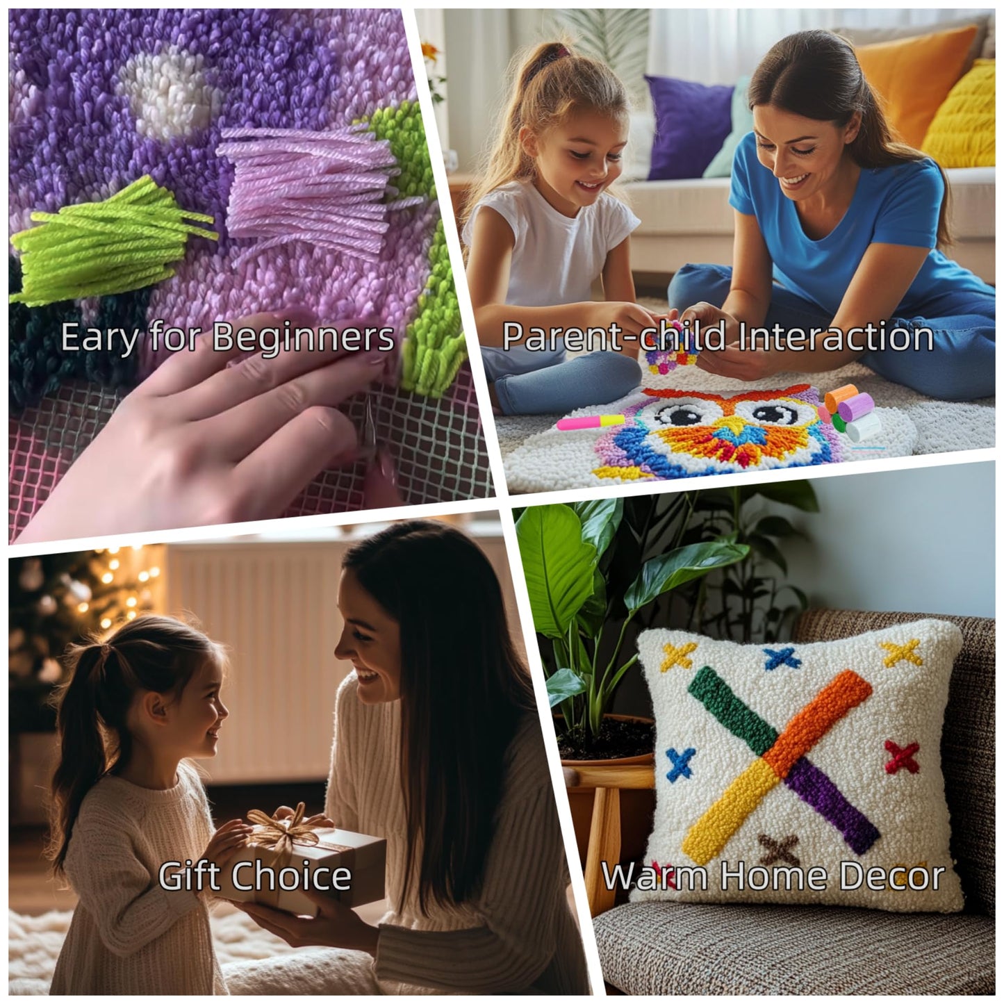 DIY Latch Hook Pillow Kits Cute Cat Printed Pillowcase Crochet Yarns Hooking Handmade Pillow Cover Cushion for Home Sofa Decoration 17x17inch-7