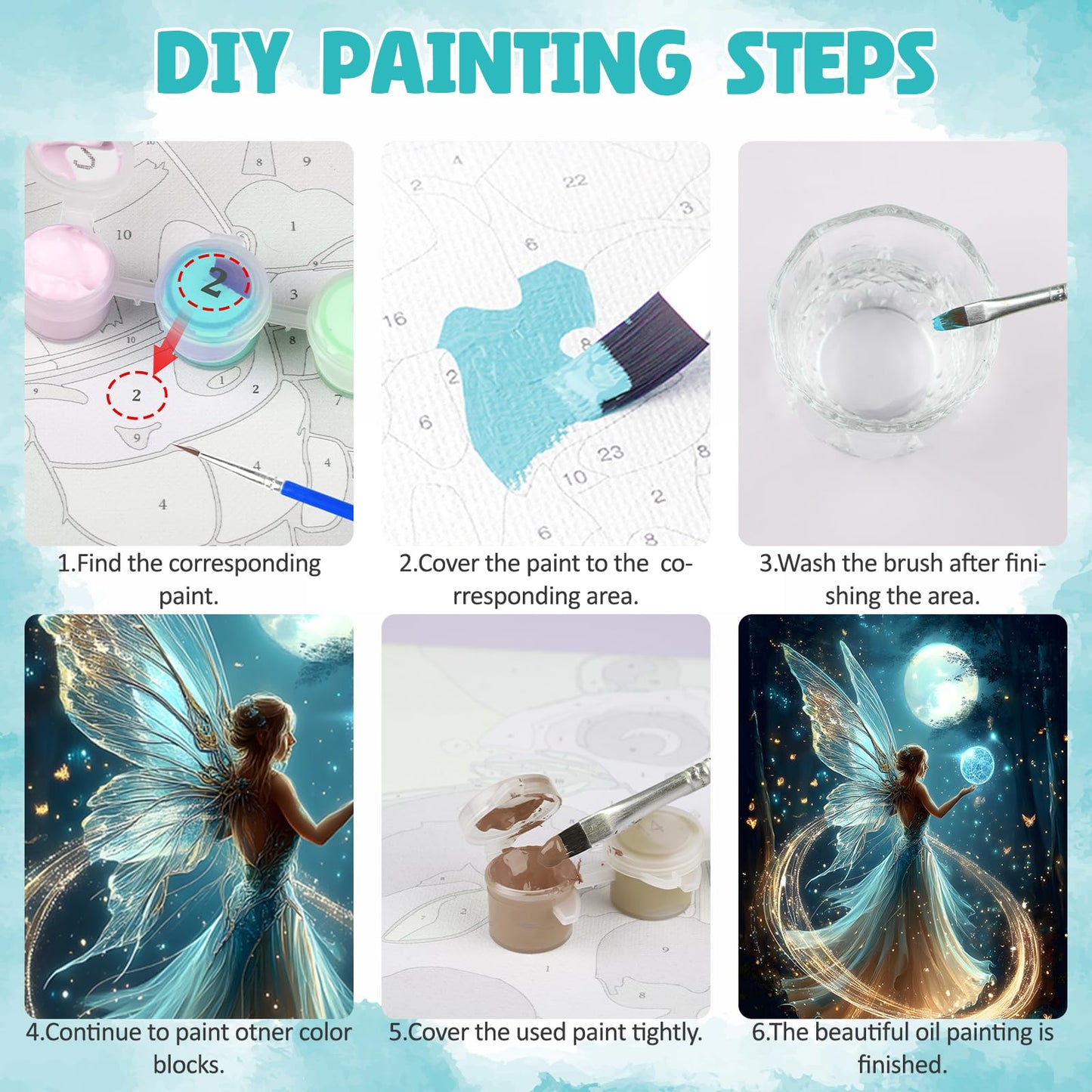 DOMROM Framed Paint by Numbers Kit for Adults, Fairy DIY Paint by Number Kits on Canvas, Easy Canvas Painting by Numbers for Home Wall Decoration Gift 8x12 Inch