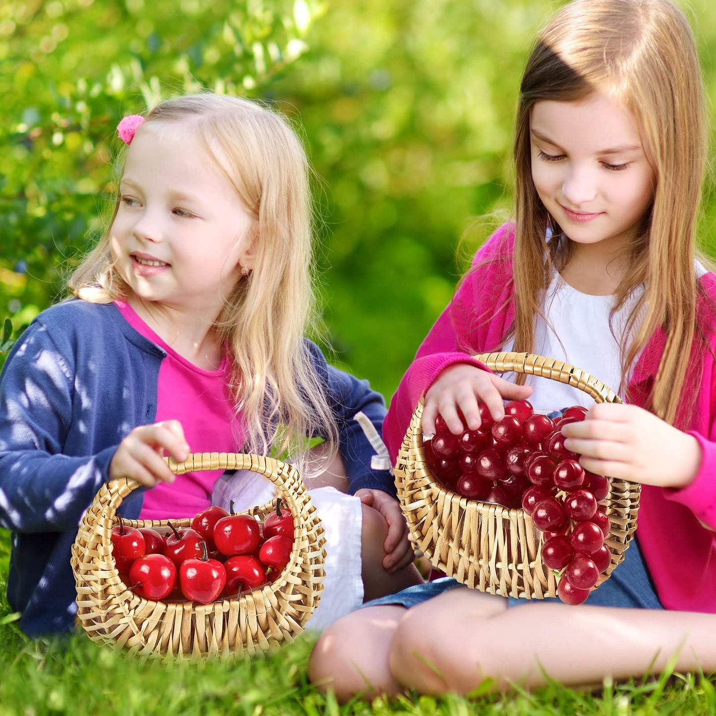 Taiyin 3 Pack Rattan Flower Girl Basket Half Moon Straw Wicker Basket with Handle 6.7" x 6.5" x 4.3" Ideal for Wedding Flower Girl, Picnic, Garden Storage and Home Decor (Nature)