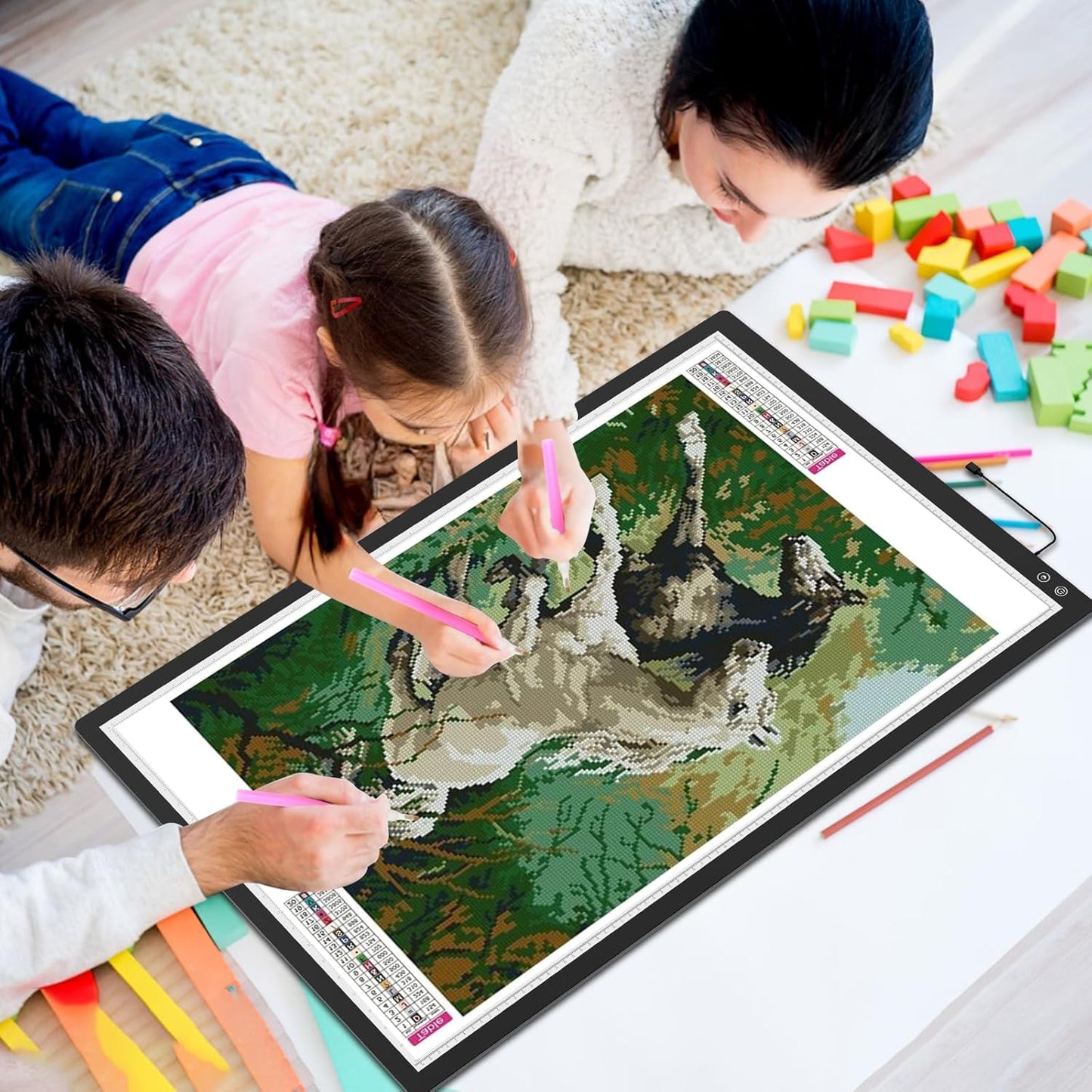 TOHETO Rechargeable A2 Light Pad 23.7"x15.8", Large LED Light Board for Diamond Painting, 3-Color Modes Light Box, Diamond Art Light Table, Lightbox for Tracing and Drawing, Sketching, Artists