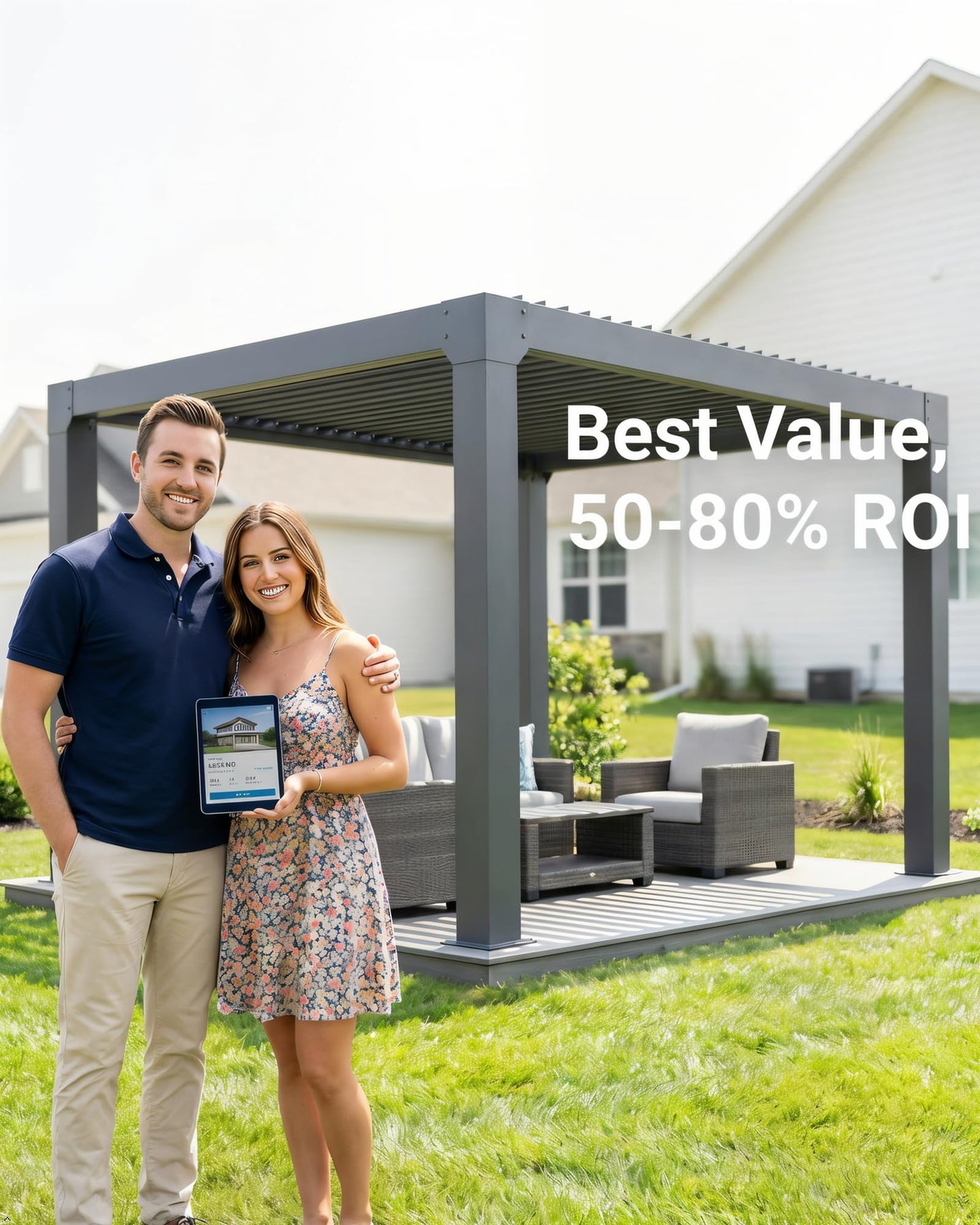 10x12 FT Louvered Pergola, Modern Style Outdoor Pergola with Adjustable Louvered Roof, Reinforced Aluminum Frame, Integrated Drainage System, Hardtop Gazebo for Patio, Deck (Gray)