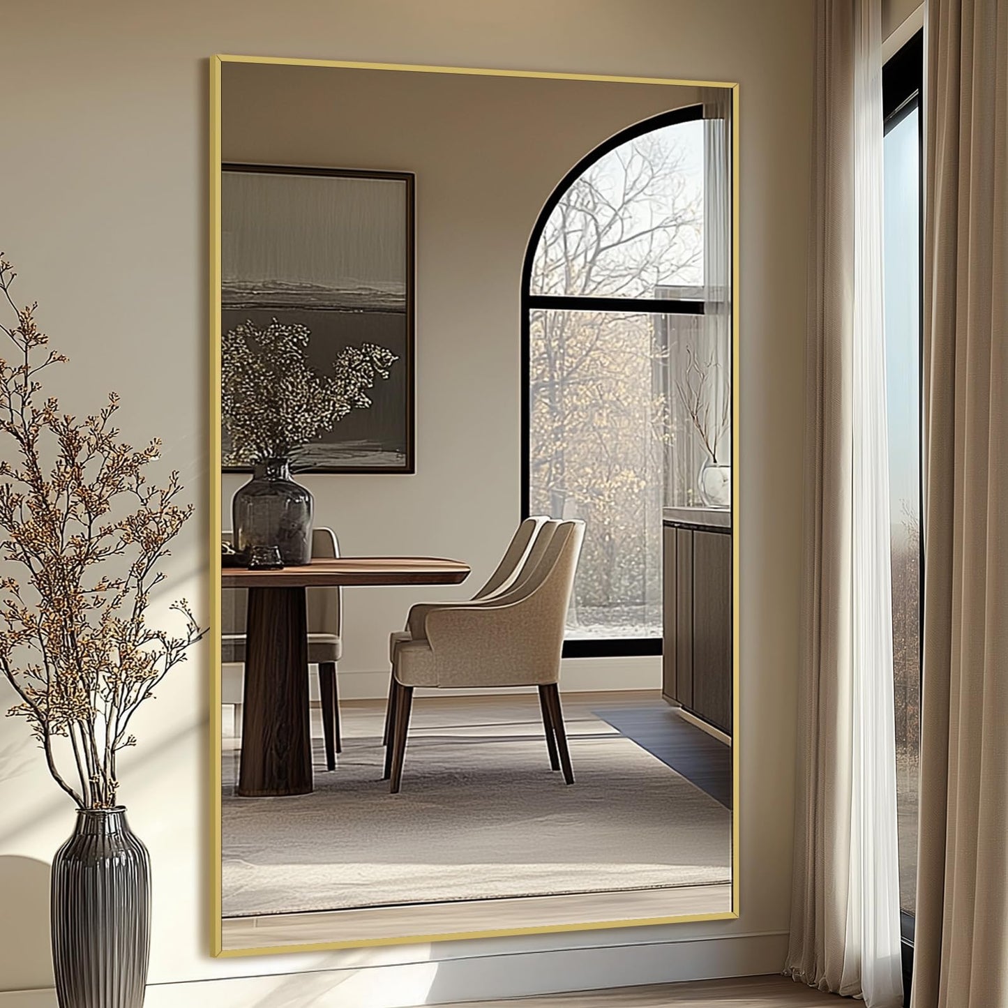 Mirrorons 76"x44" Oversized Full Length Mirror, Floor Standing or Wall Mounted with Hanging Kit, Shatterproof Tempered Glass Mirror for Living Room, Bedroom, Dressing Room, Gym (Gold)