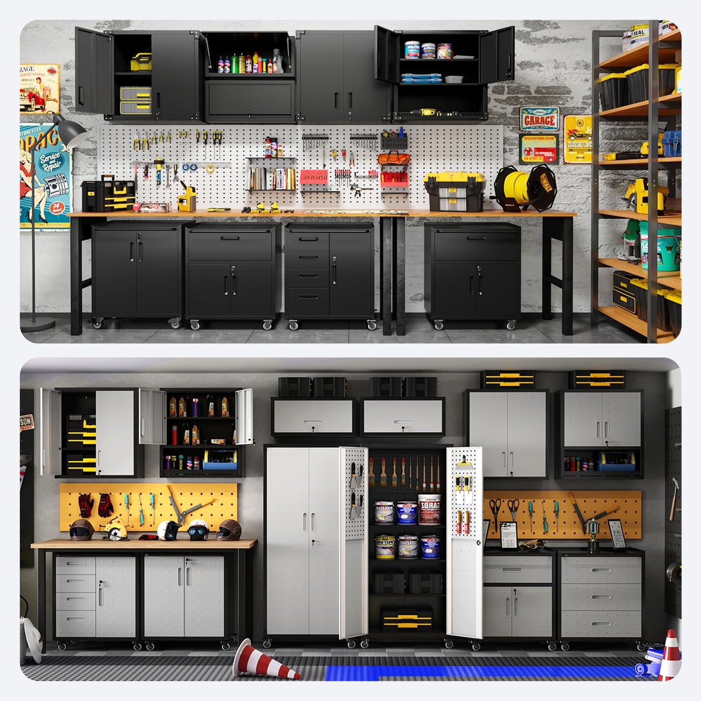 VIYET 4-Pack Rolling Garage Tool Cabinet,Heavy Duty Steel Rolling Tool Chest with Lockable Doors & Adjustable Shelves,Mobile Workshop Storage Cart for Garage Organization,Black