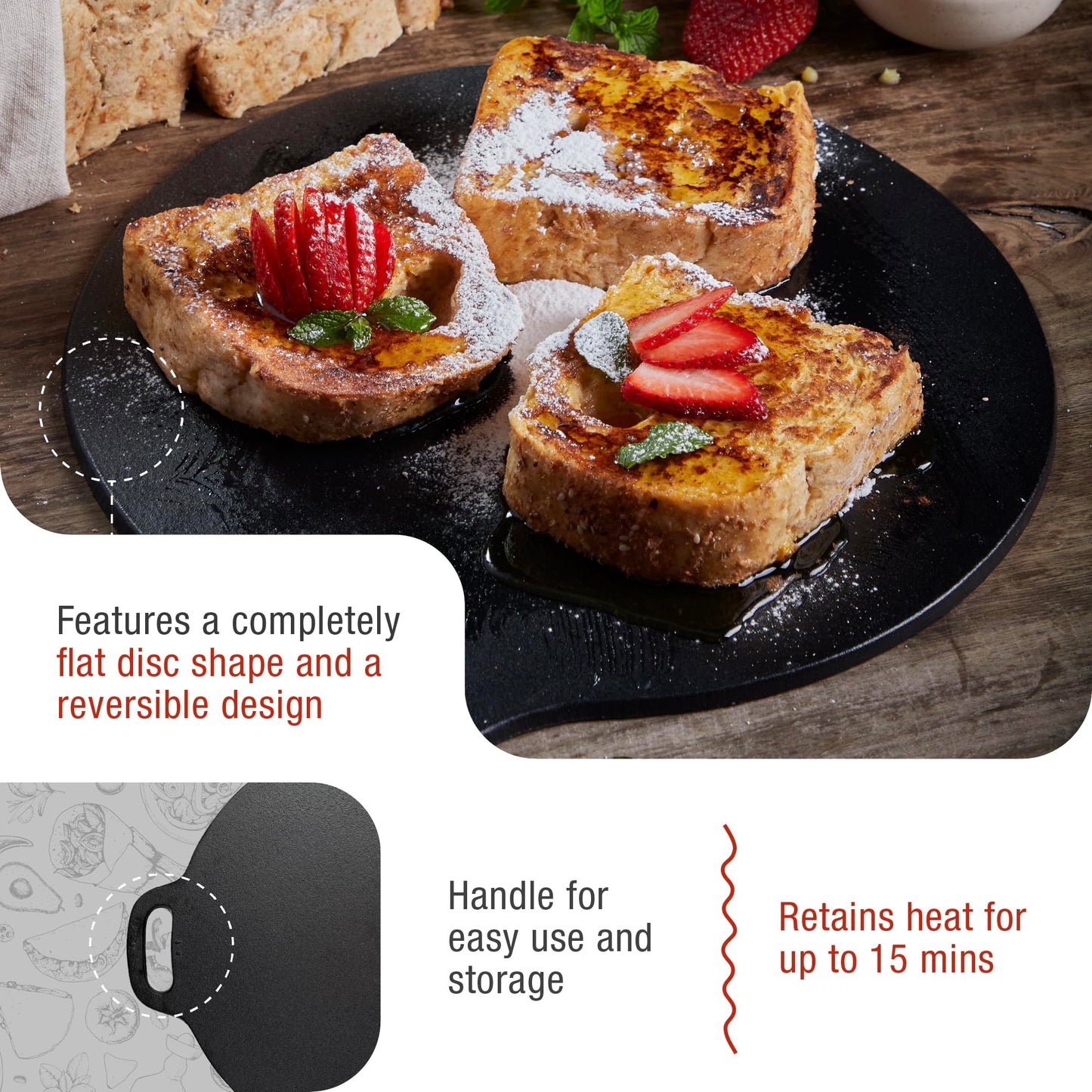 Victoria 12-Inch/30.5-Centimeter Cast Iron Tawa Dosa Pan, Cast Iron Pizza Pan and Crepe Pan with Loop Handle, Seasoned with Flaxseed Oil, Made in Colombia
