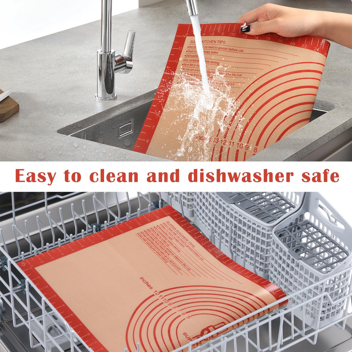 Non-slip Silicone Pastry Mat Extra Large with Measurements 36''By 24'' for Baking Mat, Counter/Dough Rolling/Oven Liner/Fondant/Pie Crust(Red)