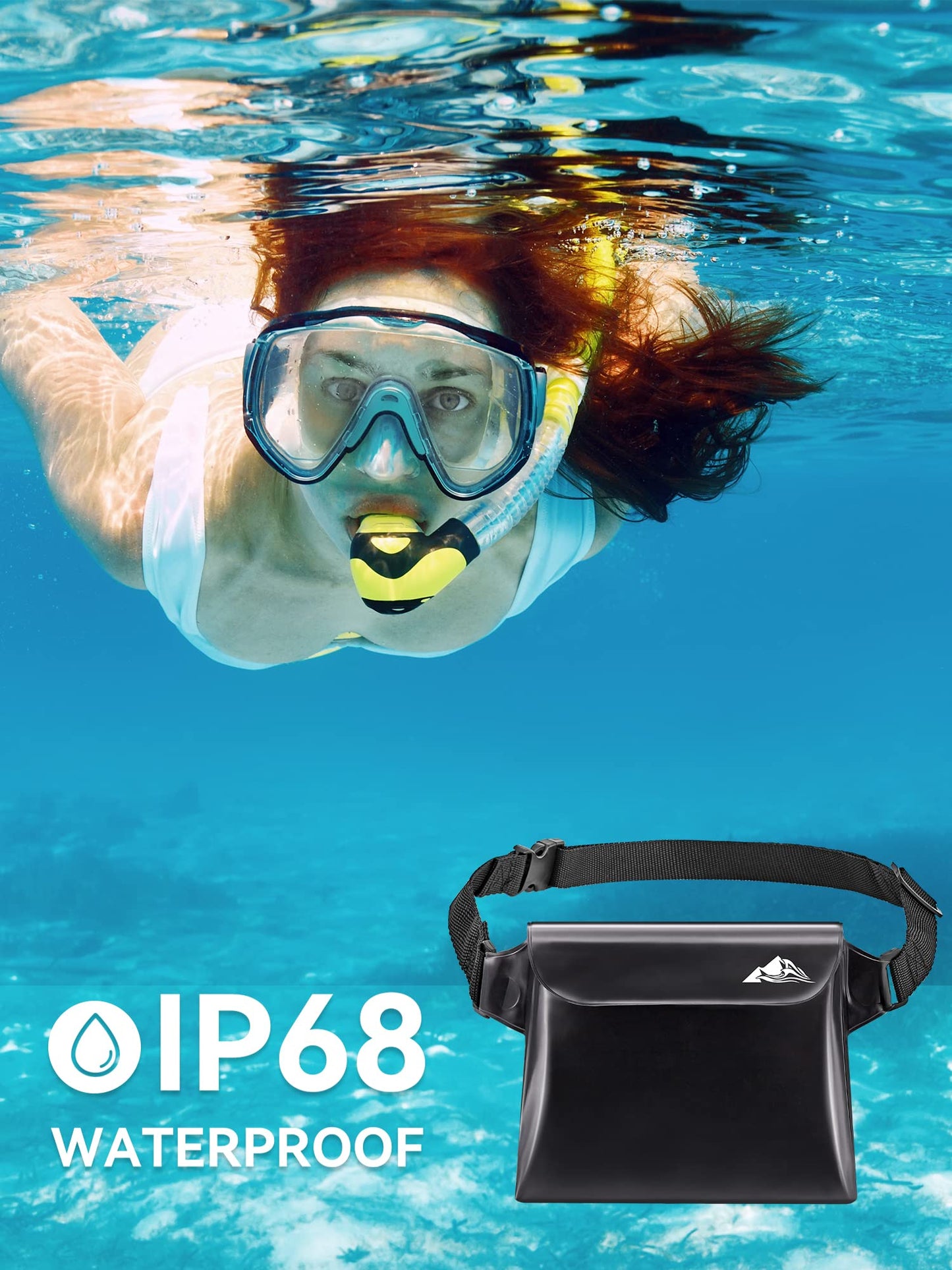 HEETA 2-Pack Waterproof Pouch with Waist Strap, Screen Touchable Dry Bag with Adjustable Belt for Phone Valuables for Kayaking Swimming Snorkeling Boating Fishing Surfing Beach (Black & Grey)
