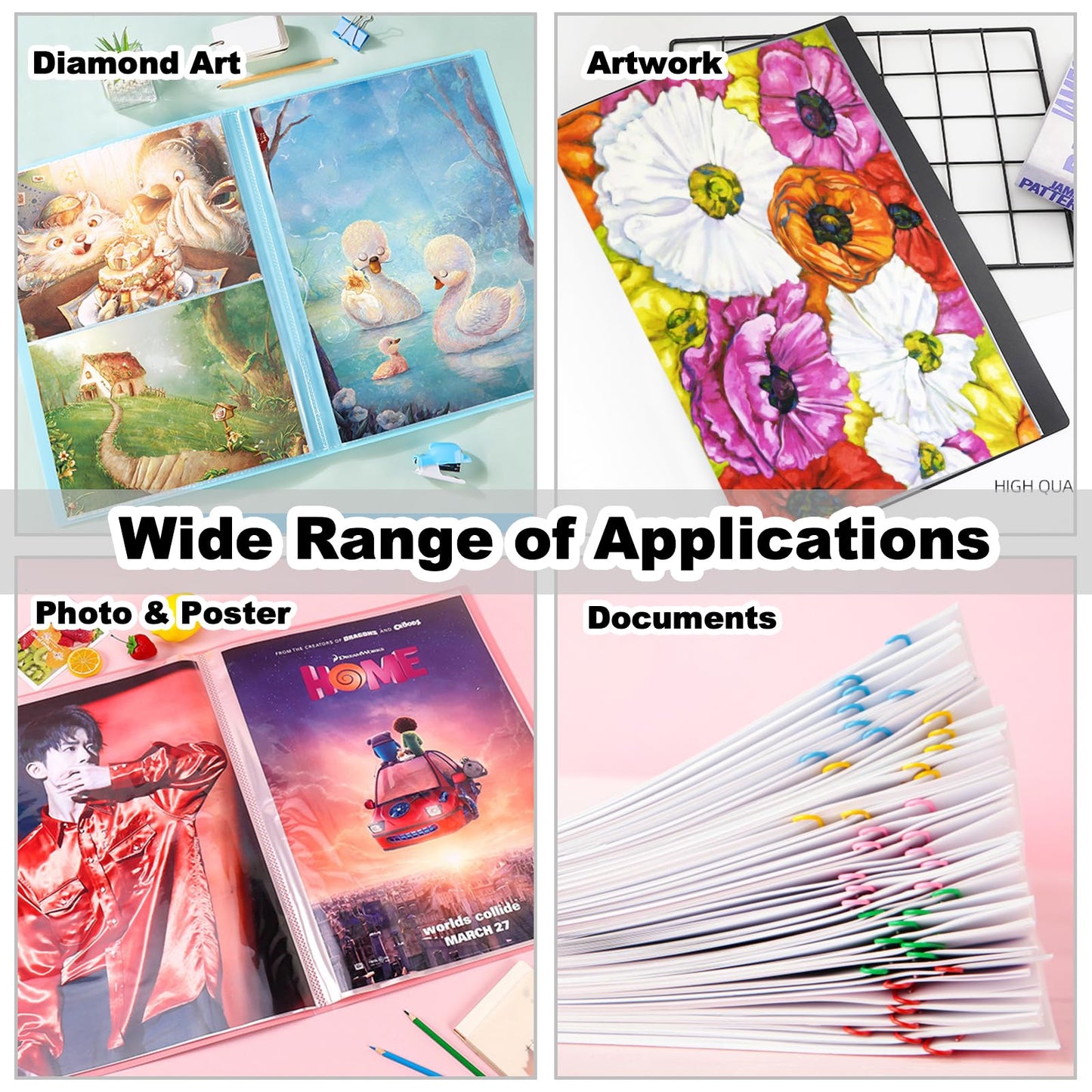 MUFEKUM 2 Pack A3 Storage Book for Diamond Painting, Handheld Diamond Art Portfolio Folder with 30 Pocket, Diamond Art Storage Book for 12”x16” Diamond Painting Photo Picture