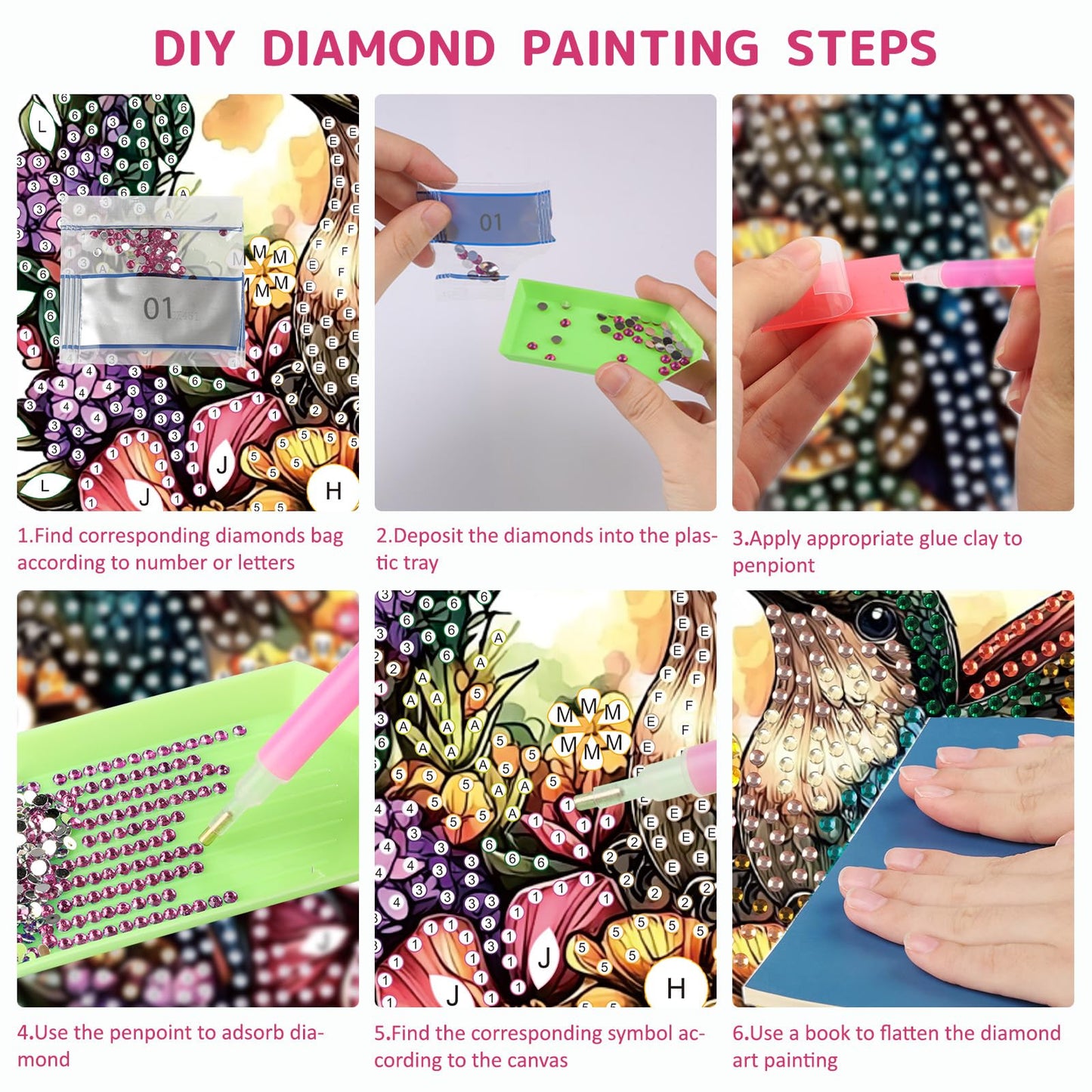 SENQAO Hummingbird Diamond Art Hanging Kits for Adults Kids, Acrylic Diamonds Painting Pendant Board Kit Flower, Diamond Art Painting Window Pendants Home Garden Wall Hanging Kits Hanging Ornament