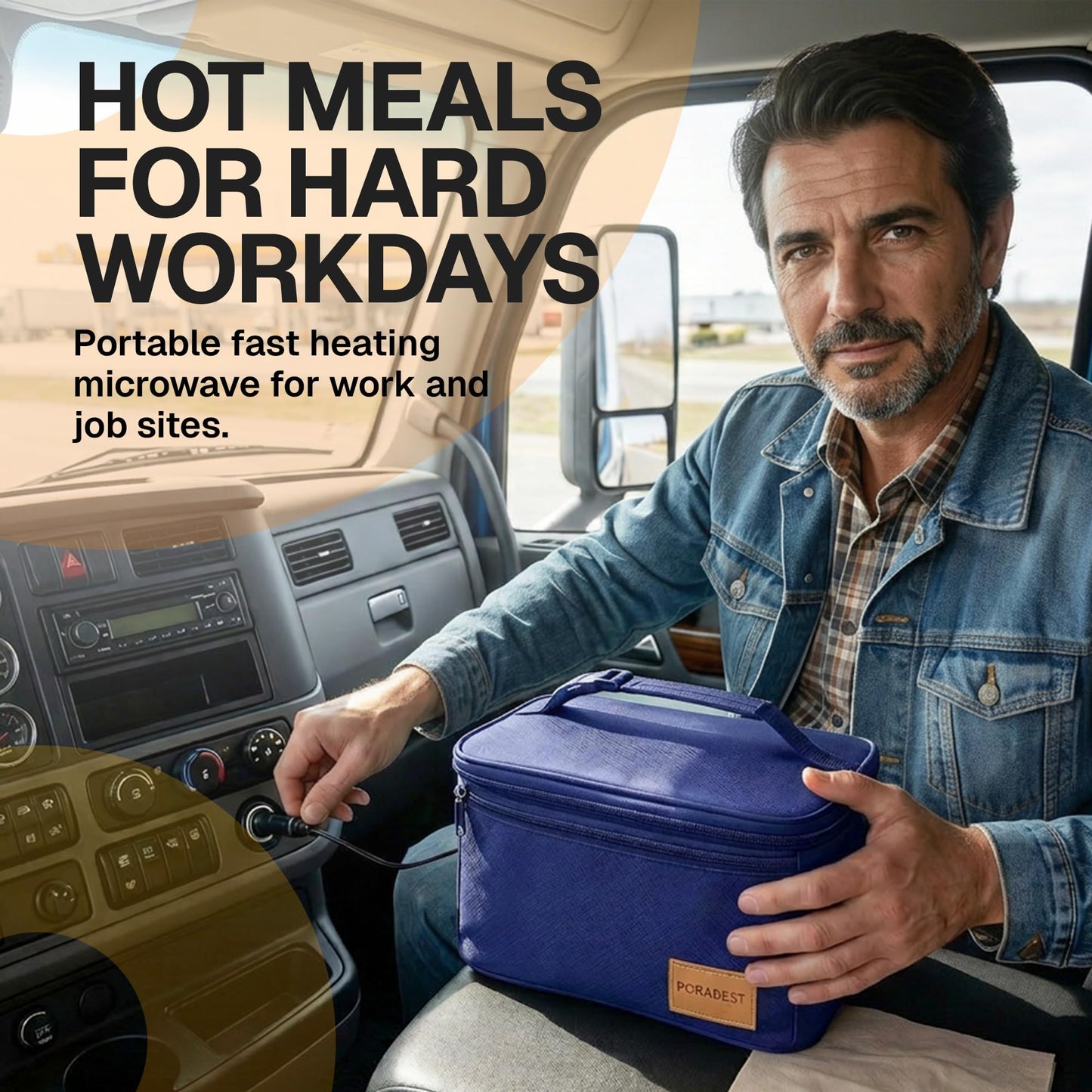 FORABEST Portable Microwave Food Warmer - Electric Lunch Box 80W with Insulated Bag and Utensils - 12V/24V Car/Truck & 110/220V Home/Office Use - Fits up to 10 x 7 x 5 Inches Containers - Blue
