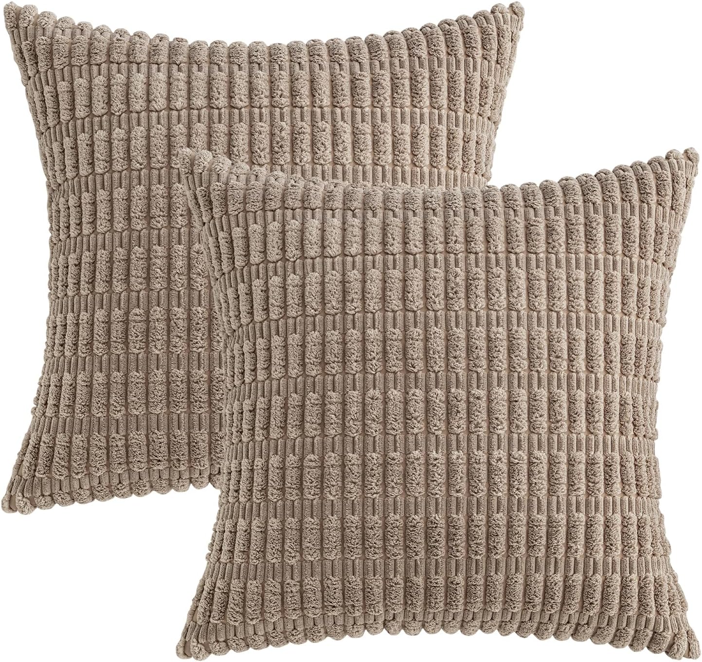 MIULEE Corduroy Decorative Throw Pillow Covers - Soft Boho Striped 18x18 Inch for Modern Farmhouse Decor | Light Brown