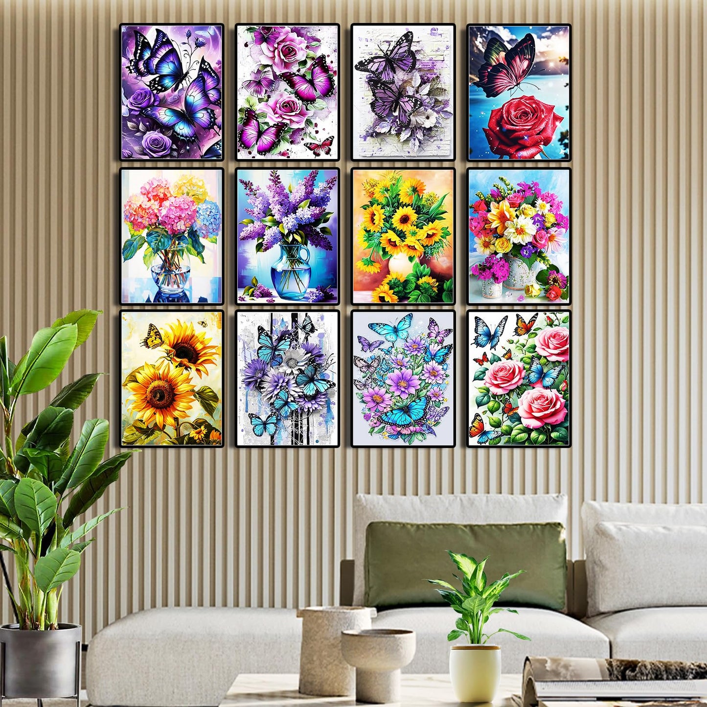 12 Pack Flowers Diamond Art Kits Packs for Adults, 5D Diamond Painting Kit Sets with Tools for Beginners DIY Full Drill Diamonds Paintings Crafts Gem Art by Number Gift Home Wall Decor (12x16 Inch)