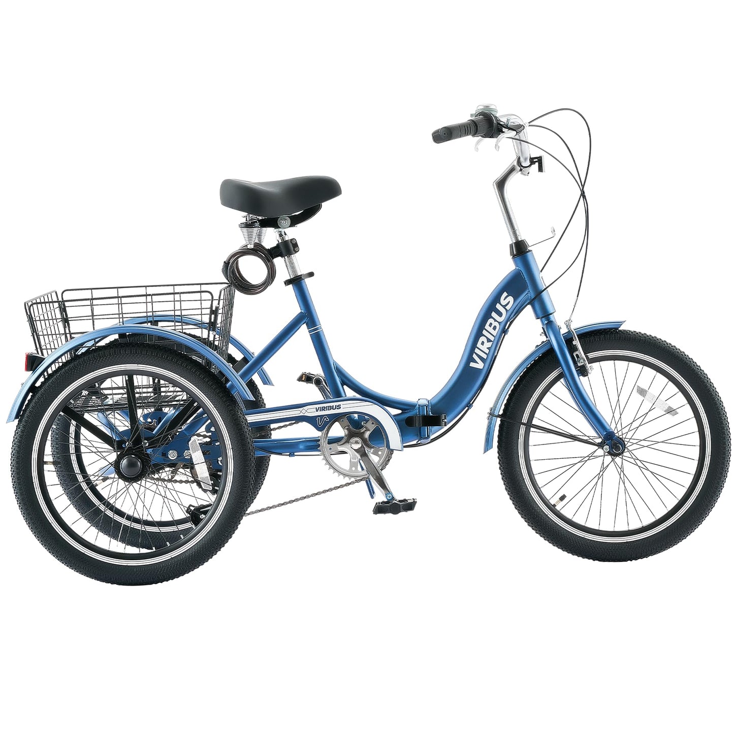VIRIBUS Folding Tricycle for Adults, 20 inch 7 Speed Foldable Adult Tricycle for Men Seniors with Dual Chain, Folding 3 Wheel Bike with Lock, Collapsible Three Wheel Bicycle 330lb. Blue