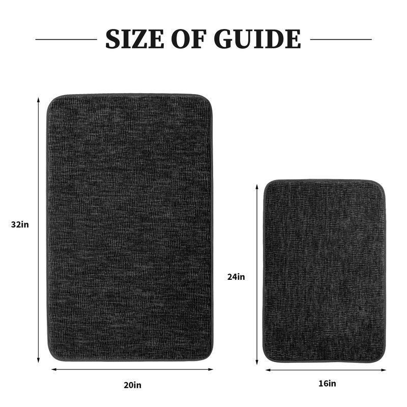 YIHOUSE Bathroom Rug Set 2 Piece, Memory Foam Black Bath Mat Set Non-Slip Quick Dry Bath Mats for Bathrooom, Super Absorbent Washable Bath Rug for Bathroom Floor Sink Tub and Shower