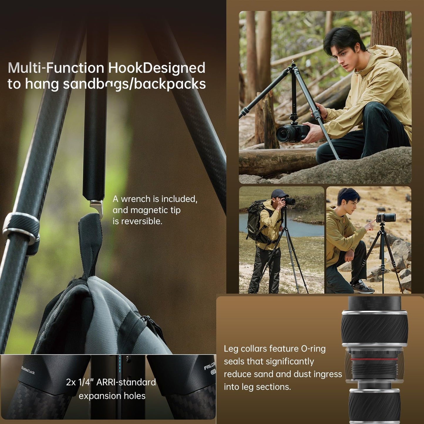 FALCAM TreeRoot Lite F38 Quick Lock Carbon Fiber Travel Tripod with Ball Head Load Capacity 3kg/6.6lbs, Max Vertical Payload 40Kg/88lbs for Cameras (C141K-301)