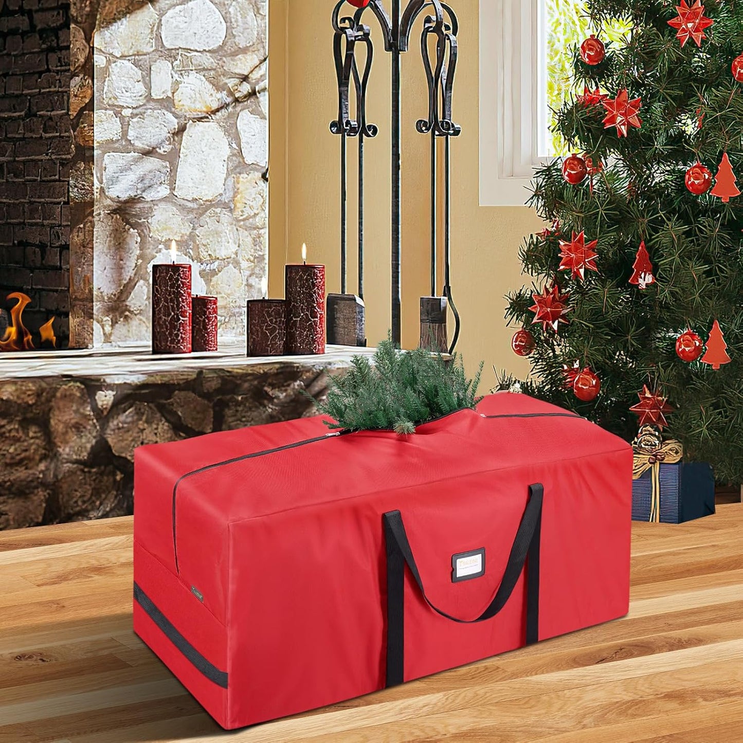 BALEINE Christmas Tree Storage Bag - Heavy Duty 900D Oxford Fabric with Reinforced Handles | Extra Large Red Container
