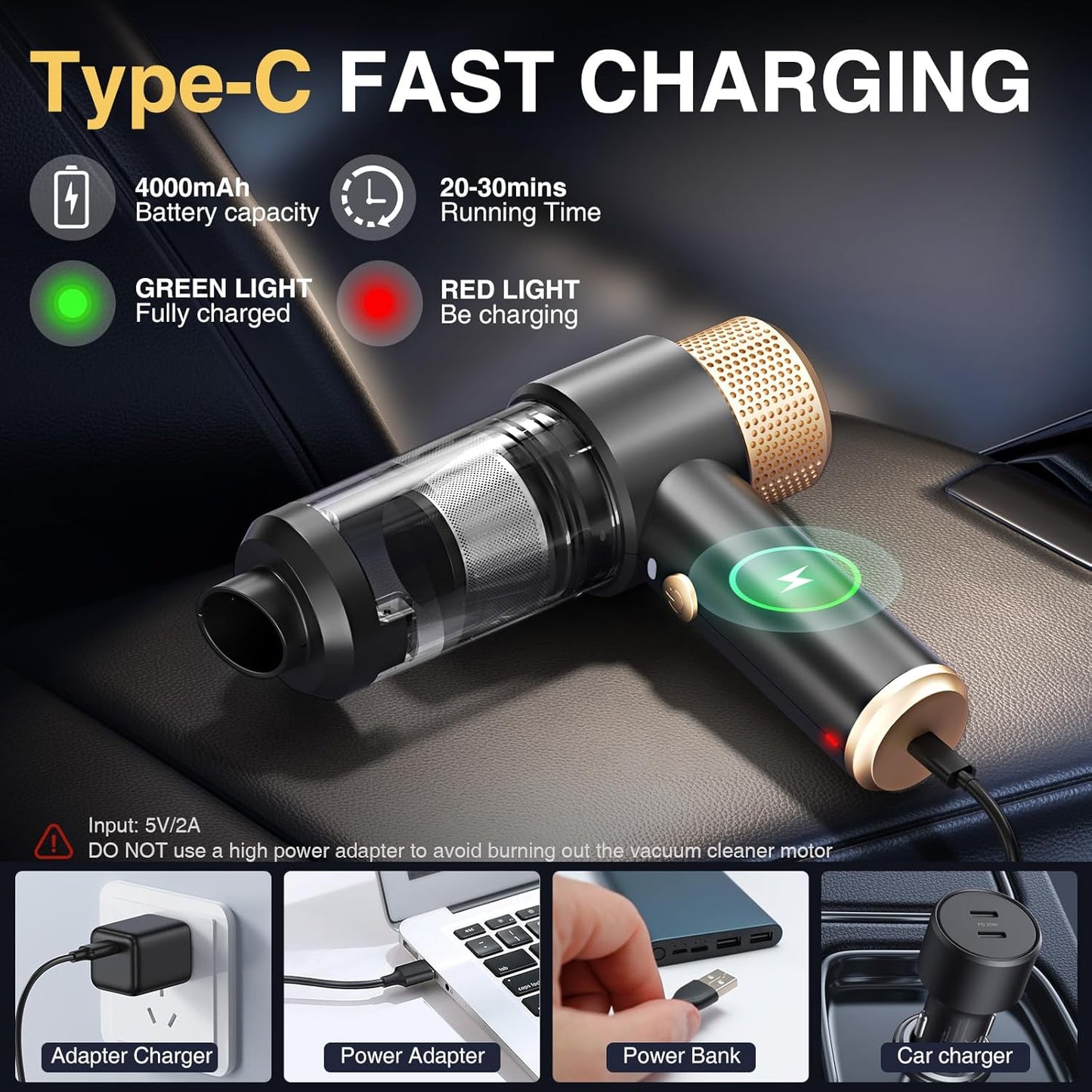 Dealswin Cordless Handheld Vacuum Cleaner - 4 in 1, Portable Air Duster with LED Light